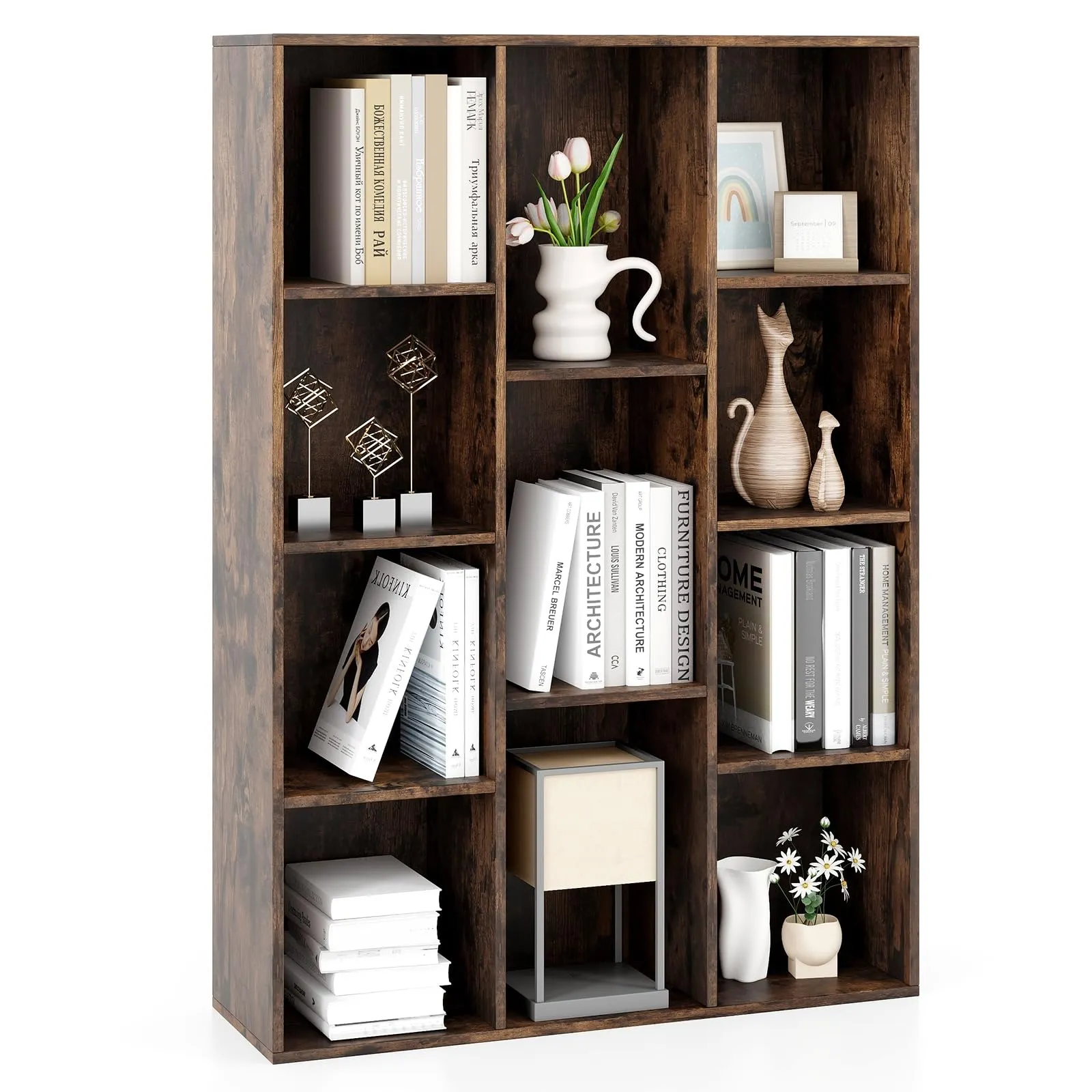 COSTWAY Libreria a 11 Cubi, Scaffale Moderno Geometrico con Kit Anti-Ribaltamento, Organizzatore di Libri Multifunzionale per Soggiorno Camera da Letto Studio, 74 x 24 x 106 cm