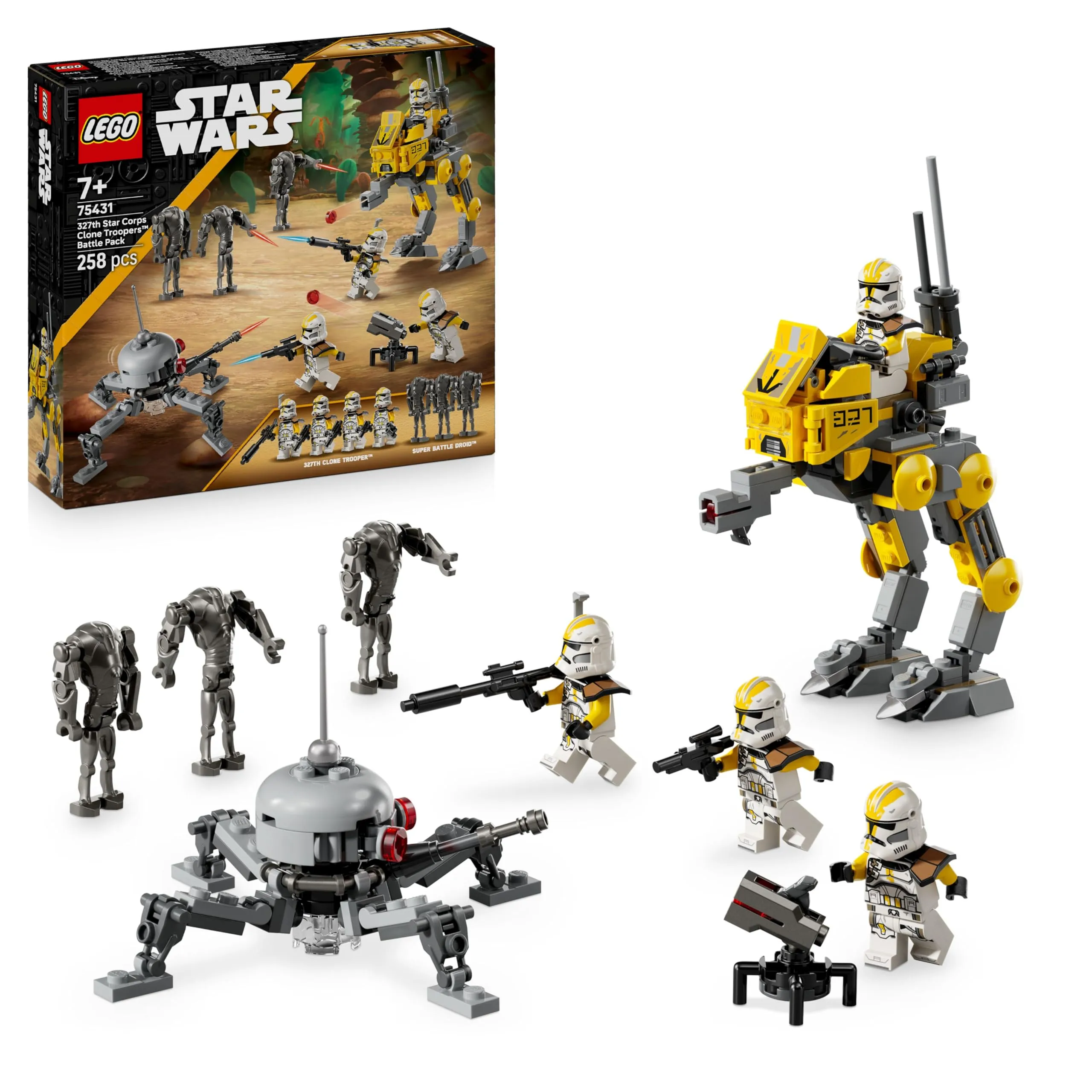 LEGO Star Wars 75431 Battle Pack 327° Star Corps di Clone Troopers - Giocattolo da Collezione con 4 Minifigure, 3 Figure di Droidi e un AT-RT - Regalo per Bambini da 7 Anni Fan della Vendetta dei Sith
