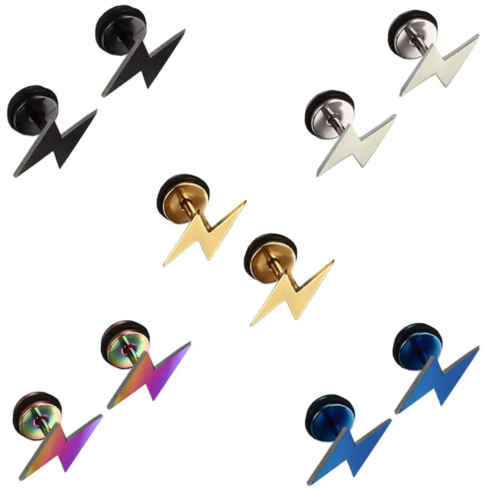 Epoch World Orecchini Fulmine Uomo Bambina Maschili Oro Negro 5 Paia Acciaio Inossidabile, Orecchini Donna Argento Piccoli Piercing