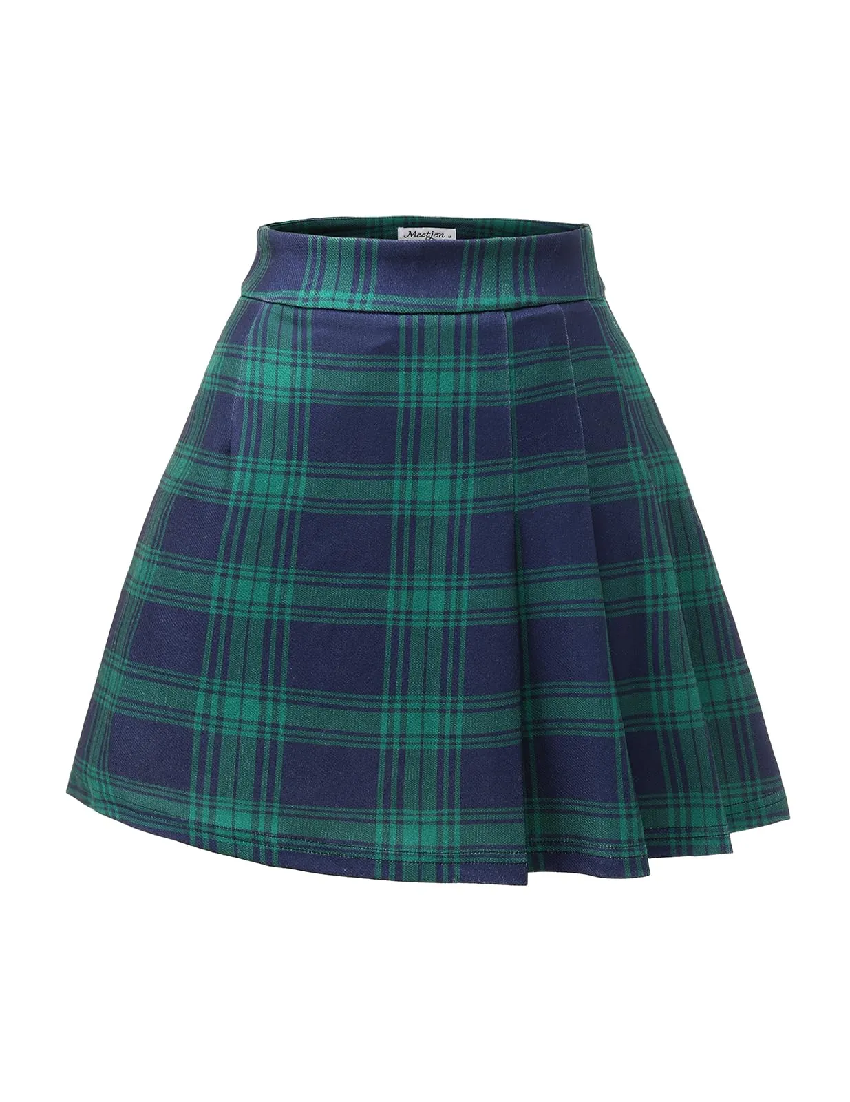Meetjen Gonne a pieghe per le donne mini elastico a vita alta 2025 una linea skort scuola cheerleader uniforme skater gonna, Plaid verde navy, XL