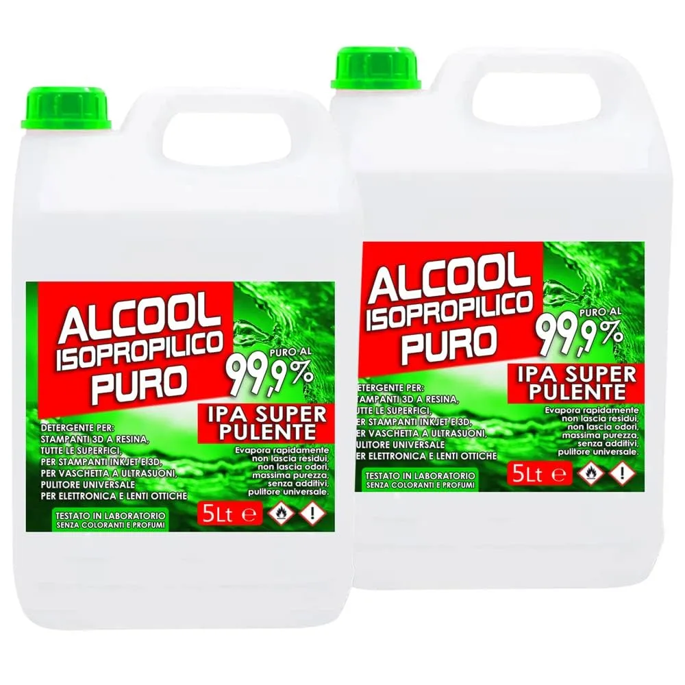 ANFEL IPA 99,9 | Isopropanolo - Alcool Isopropilico 99,9% | 2x5L | Detergente Alcool per Pulizia Casa, Ufficio, Elettronica, Pulizia delle Resine Stampa 3D, Vasche Ultrasuoni, Multiuso
