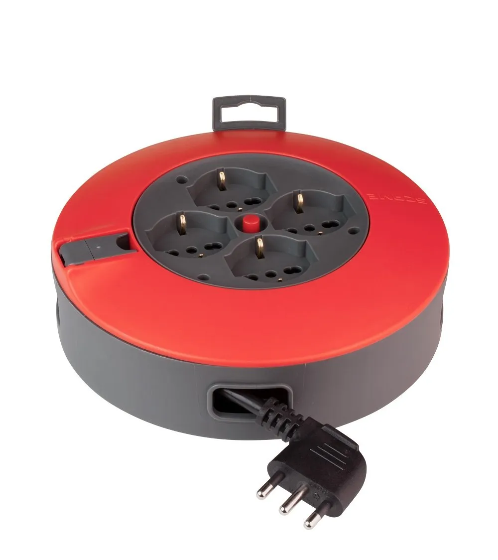 POLY POOL - PP2730 Avvolgicavo 4 m - Avvolgicavo elettrico 4 Prese Pluristandard e Spina Salvaspazio Standard Italiano Grande 16 A - Prolunga Elettrica con Disgiuntore Termico