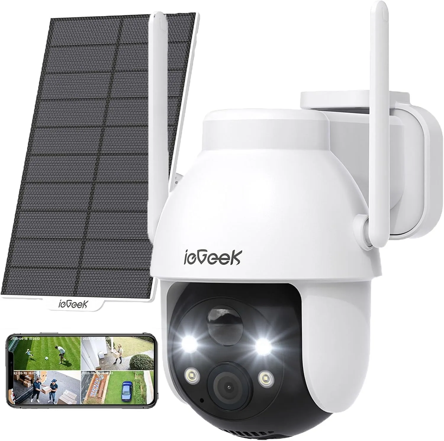 ieGeek 2K Telecamera Wi-Fi Esterno Senza Fili a Batteria, 360° PTZ Videocamera Sorveglianza con Pannello Solare, Rilevazione di Movimento PIR con Allarme, Visione Notturna a Colori, 2 Vie Audio, IP65