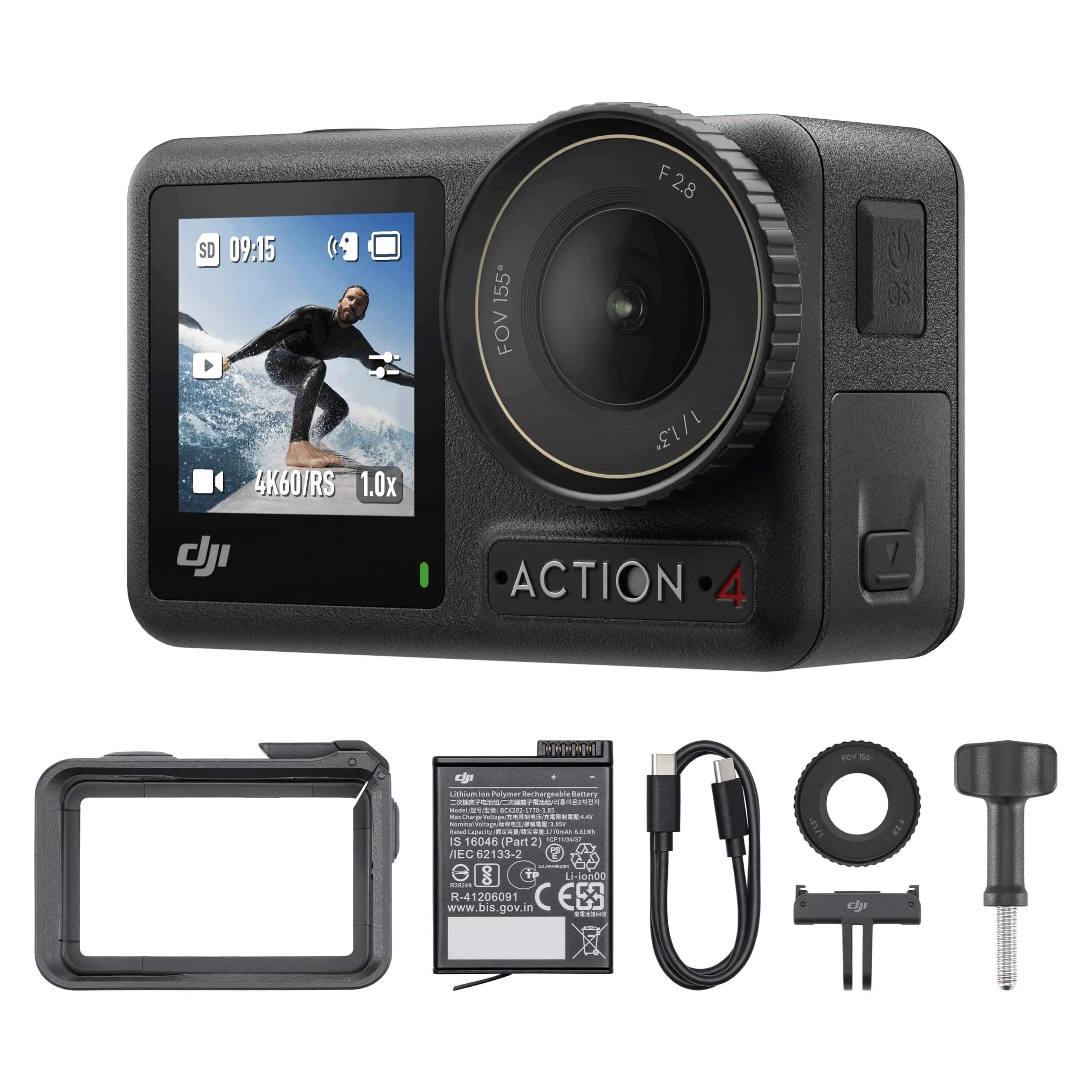 DJI Osmo Action 4 Combo Essenziale - Action cam impermeabile 4K/120fps con sensore 1/1.3”, incredibili immagini con scarsa illuminazione, prestazioni cromatiche a 10 bit e D-Log M,batteria da 1770 mAh