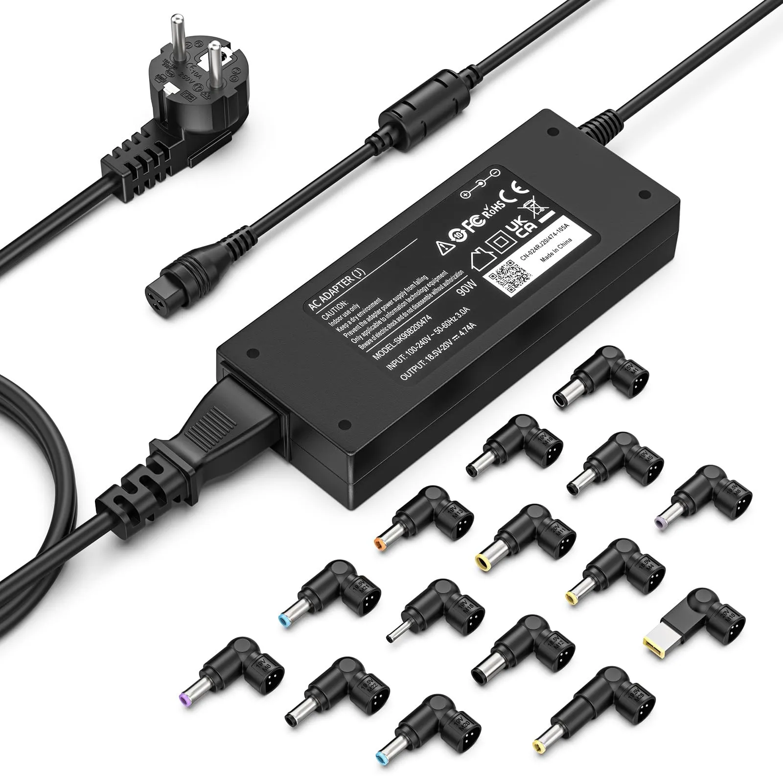 90W Universale Caricatore PC Portatile Alimentatore per HP Lenovo Acer Asus Dell Toshiba Sony Samsung Fujitsu MSI Medion 15V 16V 18V 18.5V 19V 19.5V 20V Con 16 Adattatori…