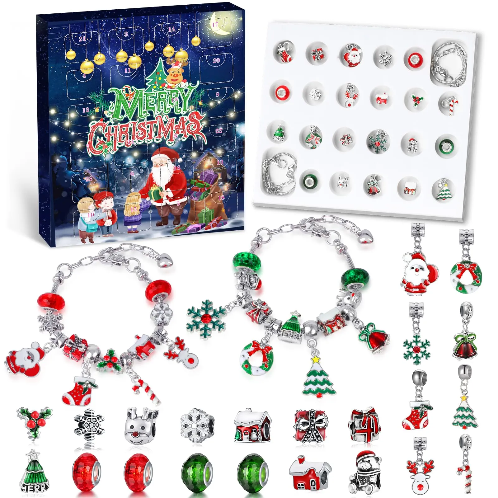 WEVOL Calendario Avvento 2025 Bambina Natale Ragazze Calendario dell'avvento Gioielli Fai da Te Artigianato Regali 5-12 Anni Braccialetti con Ciondoli Regalo di Natale Ragazze 5 6 7 8 9 10 11 12 Anni