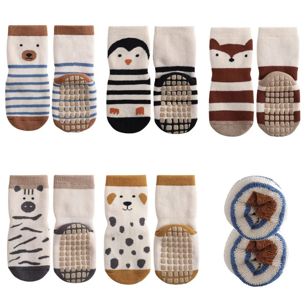 FedMois 5 paia calzini antiscivolo invernali termici in cotone bimbi bambini, pinguino, 1-3 anni