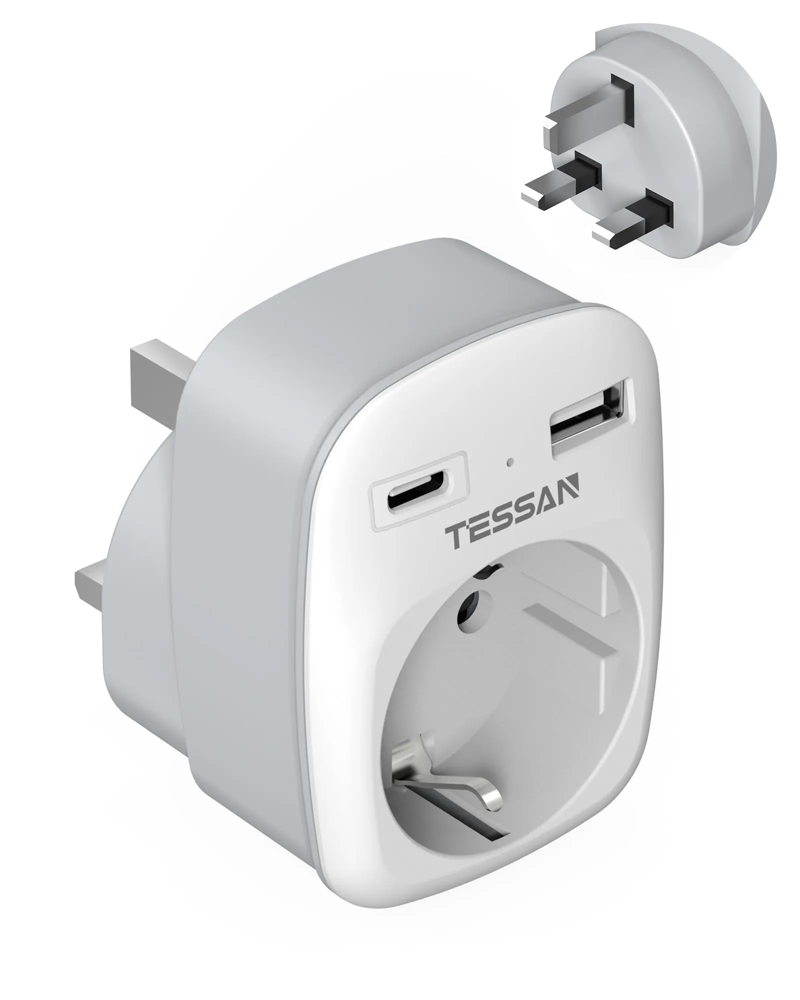 TESSAN Adattatore Presa Inglese, con 2 USB, 3 in 1 Adattatore Spina UK per Malta Malesia Vietnam Cipro, Presa Inglese 3250W, Tipo G
