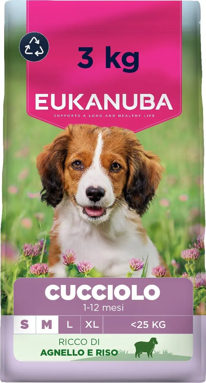 Eukanuba Mangime per cuccioli con agnello e riso per razze di taglia piccola e media, mangime secco premium per cani giovani, 3 kg