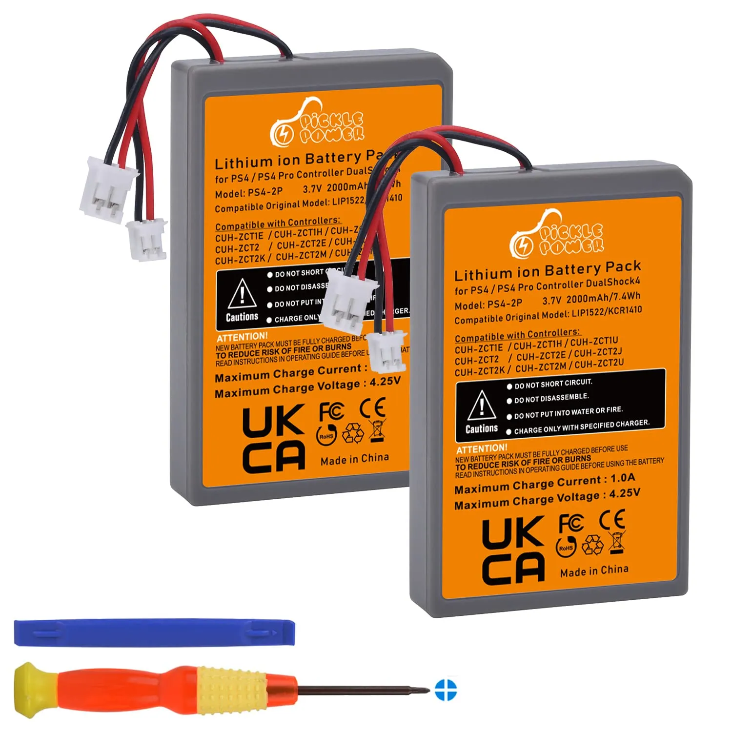 Pickle Power 2 x 2000mAh PS4 Batteria per Sony Playstation 4 Dual Shock 4 V1 V2 Controller CUH-ZCT2 CUH-ZCT2E CUH-ZCT1E CUH-ZCT1U