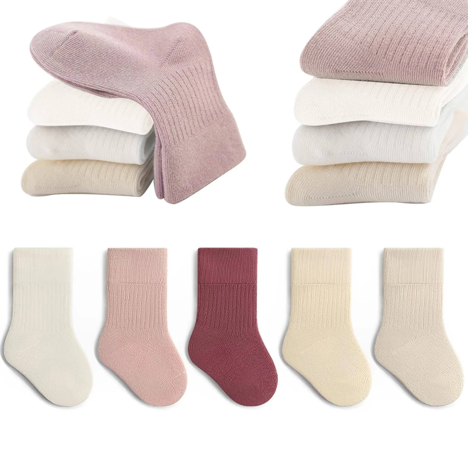QIYIENDIAN Calzini in cotone morbido 5 paia di calzini elastici colori solidi bambini Ragazzi Ragazze（Pink,1-3Y