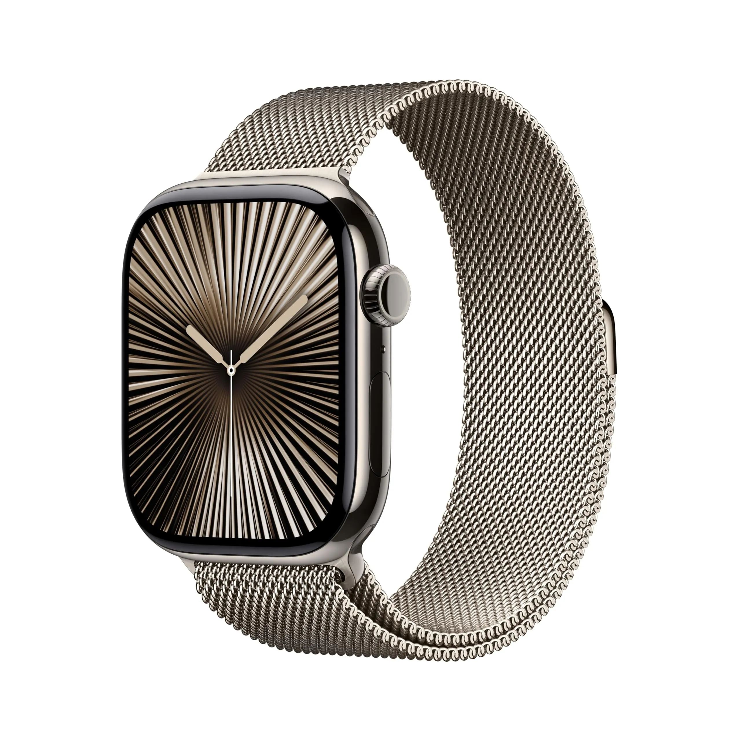 Apple Watch Series 10 GPS + Cellular 46 mm Smartwatch con cassa in titanio color Naturale e cinturino Sport Loop Naturale - S/M. Fitness tracker, app ECG, display Retina always-on, Carbon Neutral