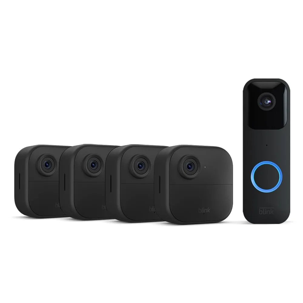 Nuova videocamera Blink (Outdoor 4) | Sistema a 4 telecamera con Sync Module Core incluso + Blink Video Doorbell (nero)