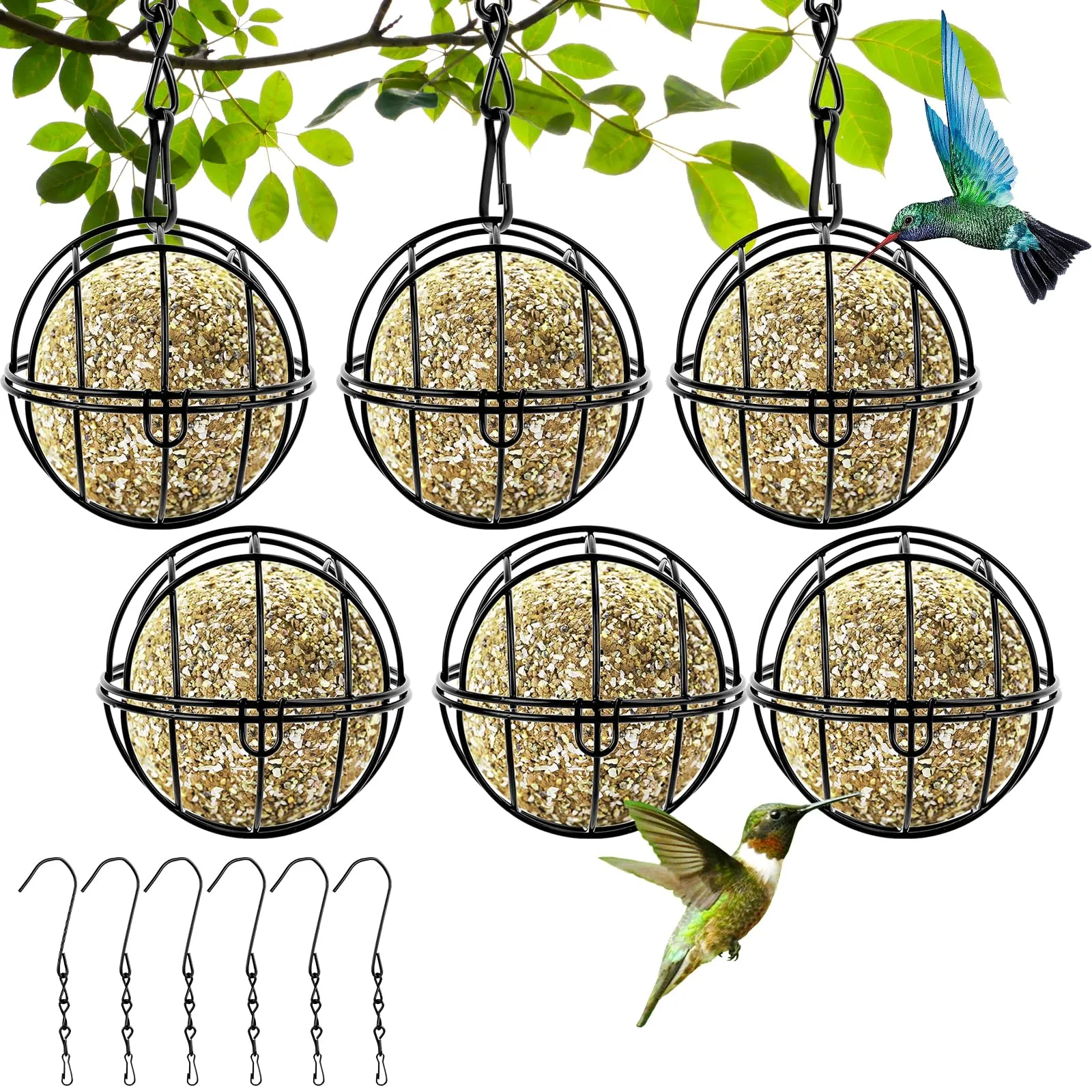 Tufa Mangiatoia per Uccelli, 6 Pezzi Mangime per Uccelli, Mangiatoia per Palle di Grasso con Gancio, Mangiatoia per Uccellini da Esterno, per Recinzioni, Giardino