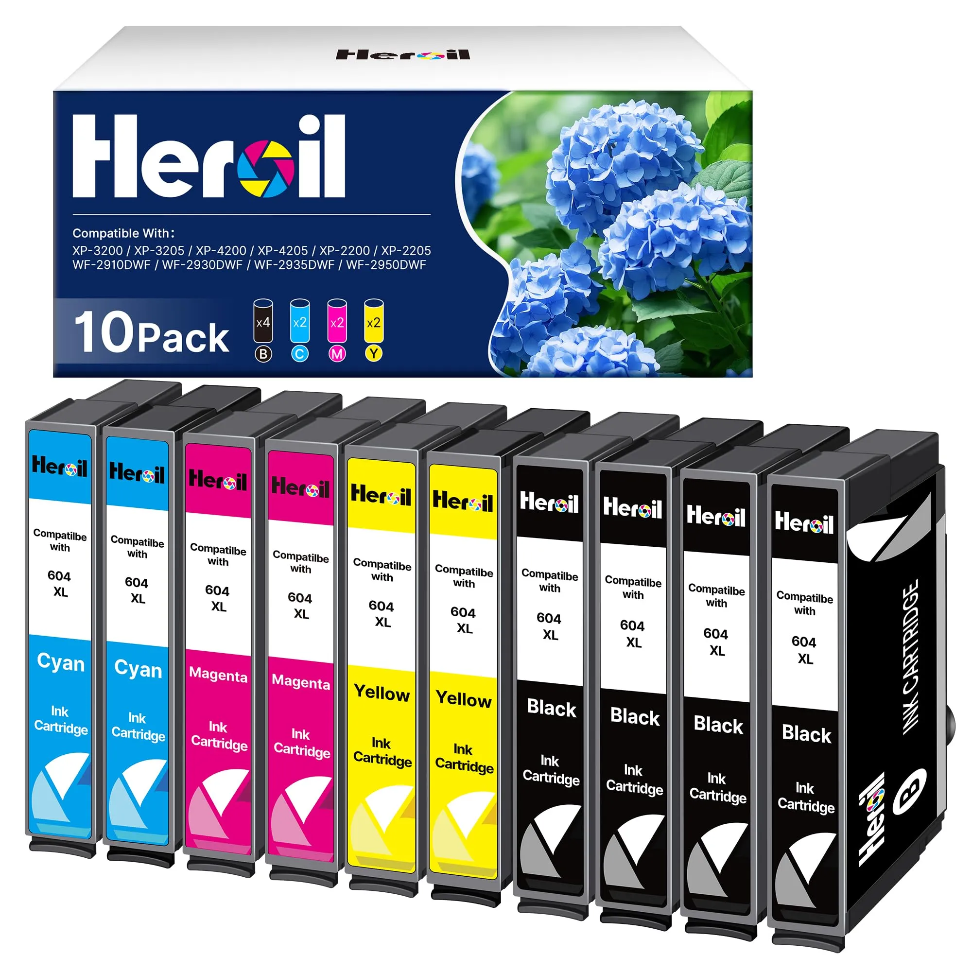 Heroil 604 604XL Cartuccia d'inchiostro Compatibile, Adatta per Epson 604XL 604 XL per Epson Expression Home XP-2200 XP-4200 XP-3200 XP-2205 XP-3205 Workforce WF-2930 WF-2910 WF-2950(10 Pack)
