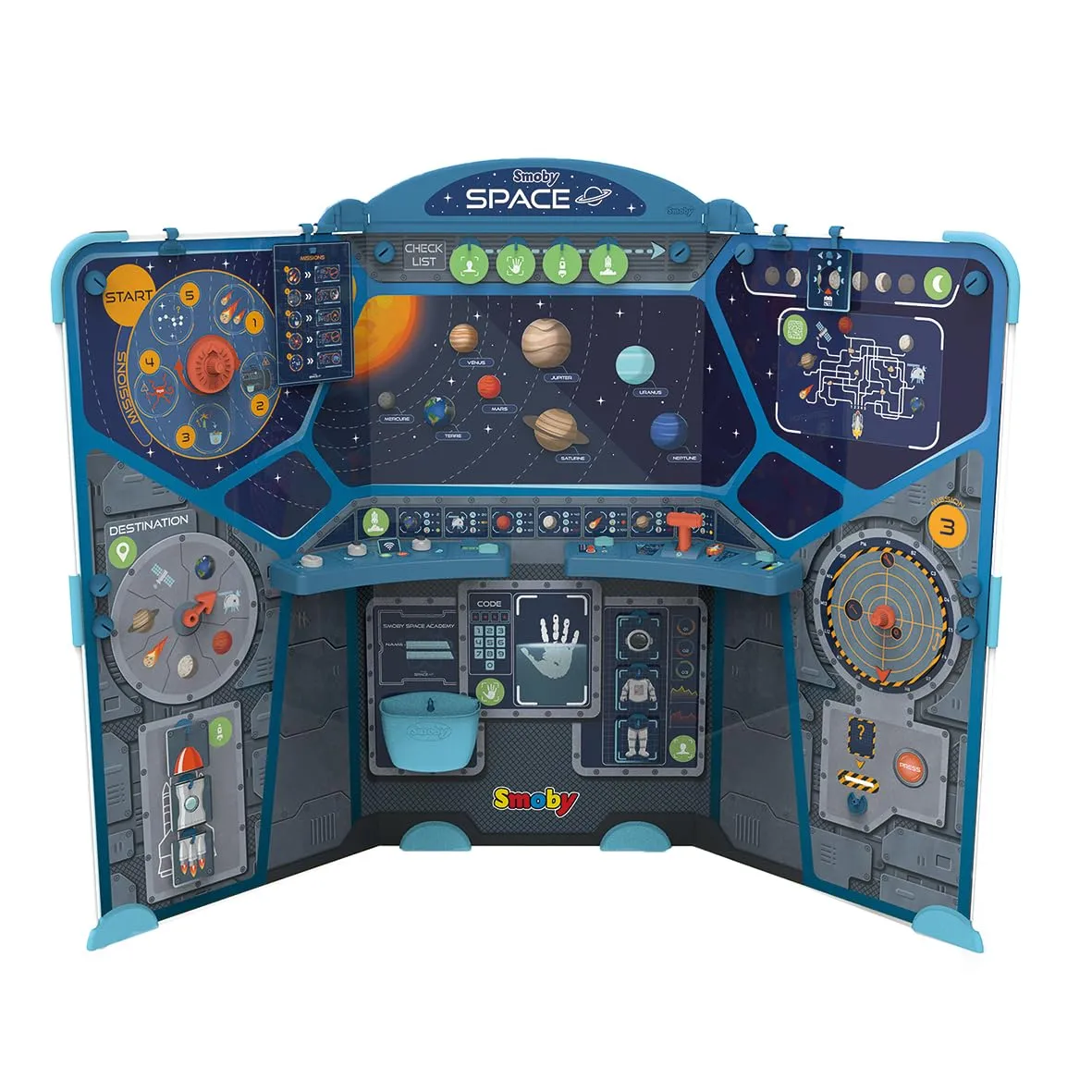 Smoby - Space Center, 7600390100, +3 Anni, 15 attività, 68 Accessori, Astronave, Ripiegabile