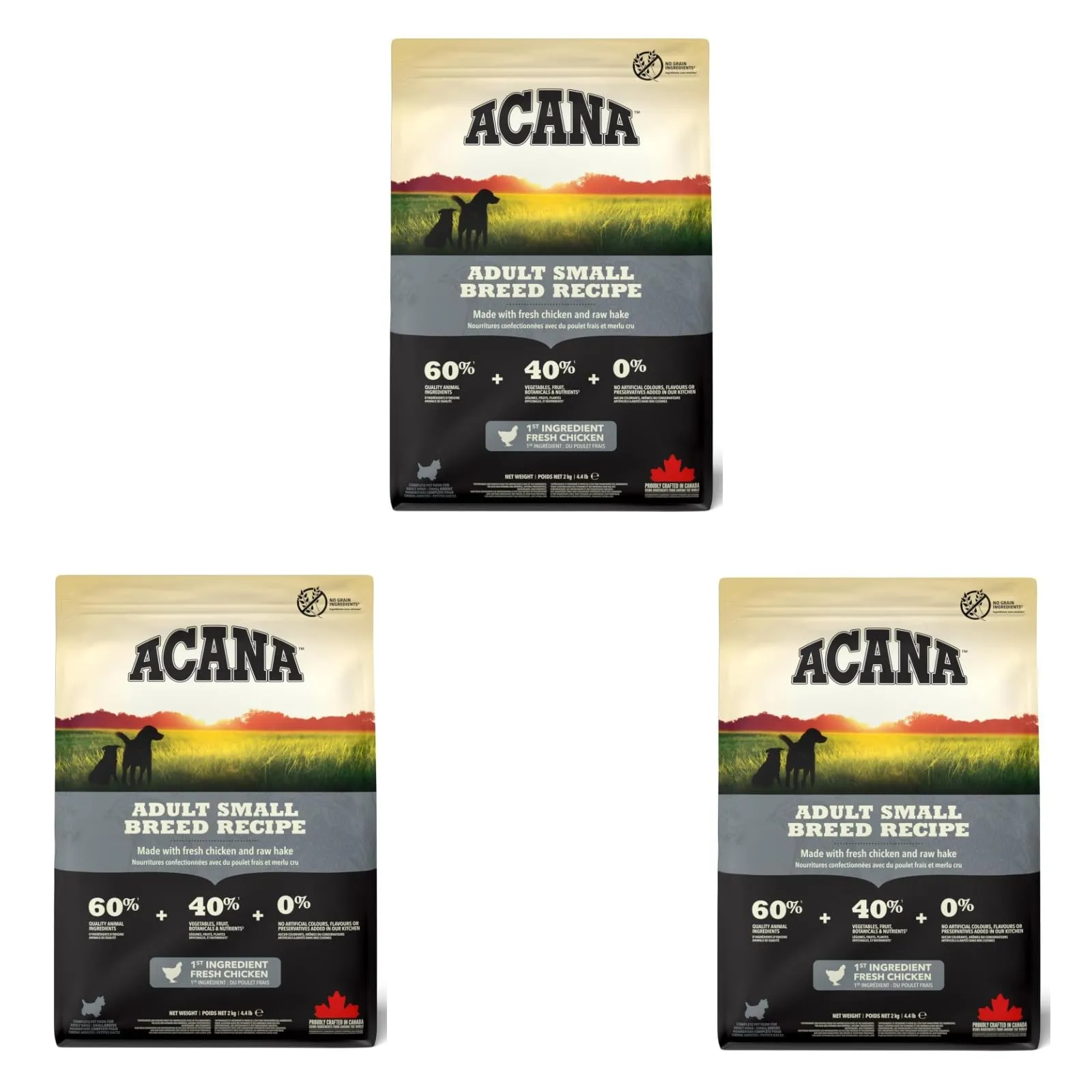 Acana Adult Small Breed Recipe | Confezione Tripla | 3 x 340 g | Crocchette per cani adulti di piccole razze | Contiene carne di pollo fresca, sogliola selvaggia e uova