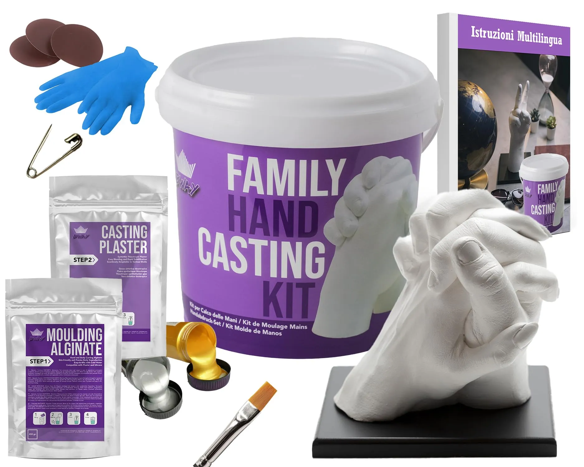 BWAY Calco Mani Coppia - Regali per Coppia - Calco Mani per Famiglia - Ideale per Creare Una Scultura Mani con Alginato per Calchi - Idee Regalo per San Valentino e Anniversario