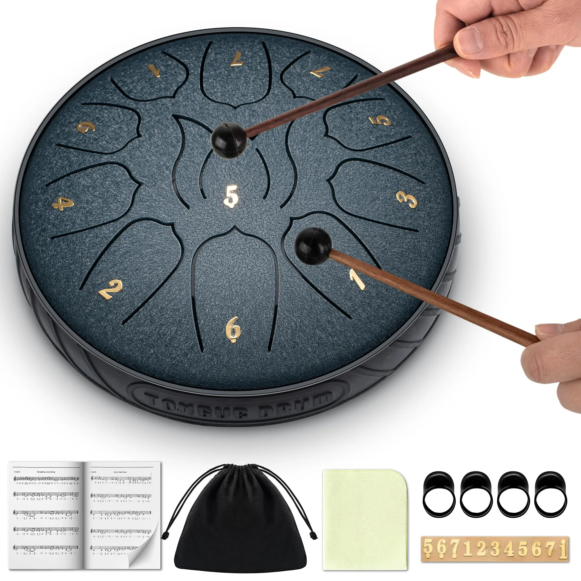 CAHAYA Tamburo a Lingua d'Acciaio 6 Pollici: Steel Tongue Drum a 11 Note Handpan Steel Pan con Bacchette e Borsa per Trasporto Strumento a Percussione per Meditazione Yoga Zen Regali CY00373-1