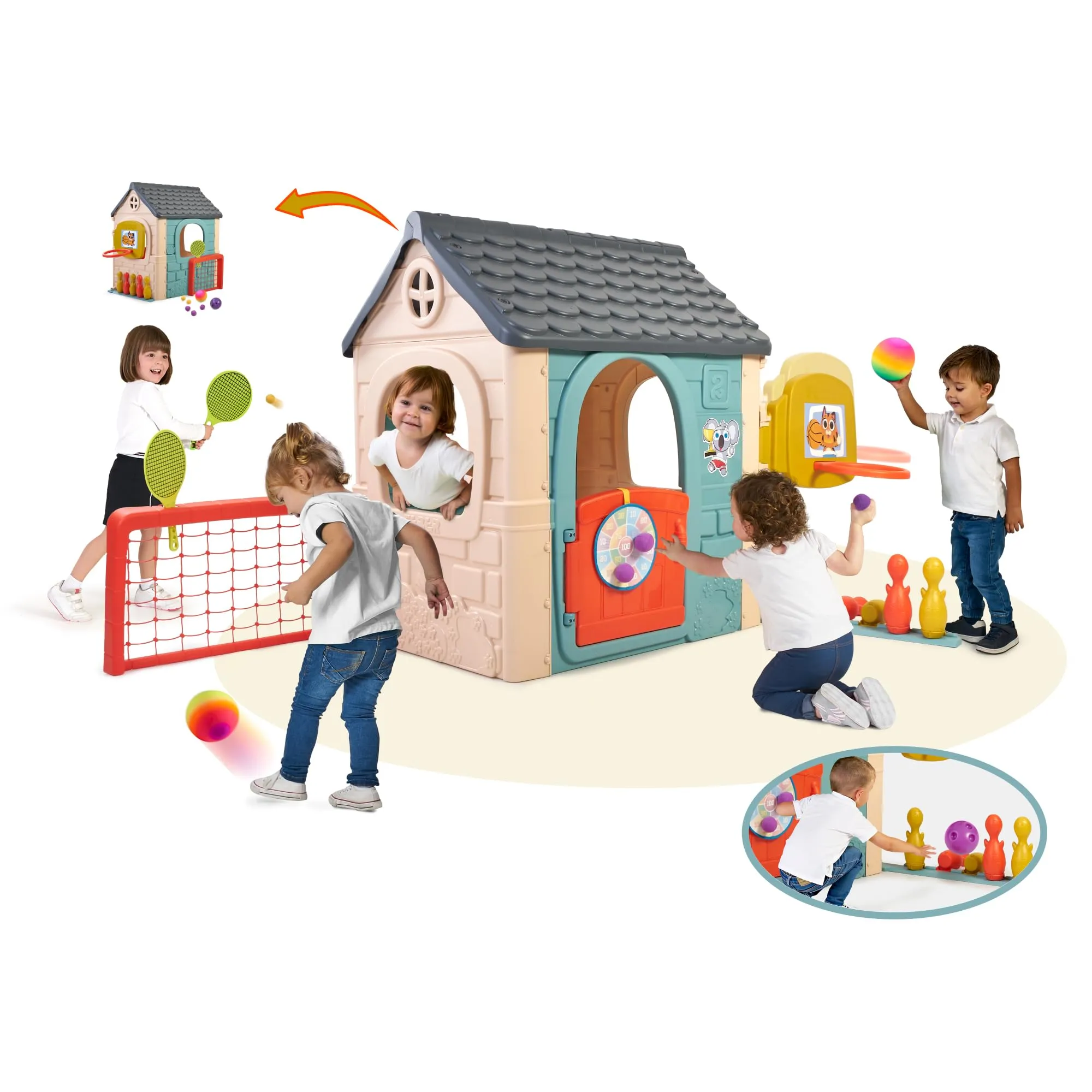 FEBER - Casual 6 Activities House, Casa con 6 Attività di Gioco, Accessori Inclusi per i Giochi, Colori Resistenti alla Luce Solare, Facile Montaggio, Da 3 Anni, Famosa (FEH23000)