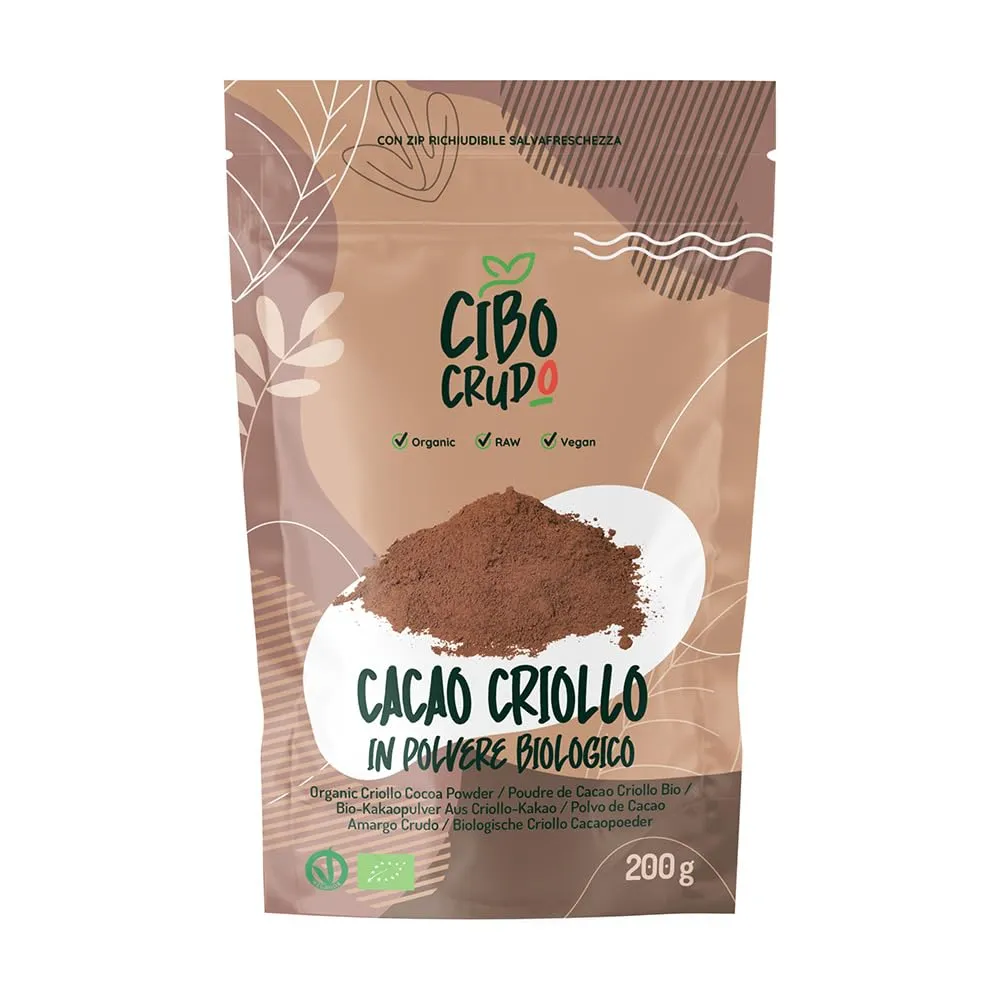Cacao Amaro in Polvere - 200g. Cacao in Polvere Biologico Naturale e Puro lavorato a basse temperature. Cacao Crudo in Polvere Bio Ricco di Antiossidanti Magnesio Ferro Vitamina B1 e B2.