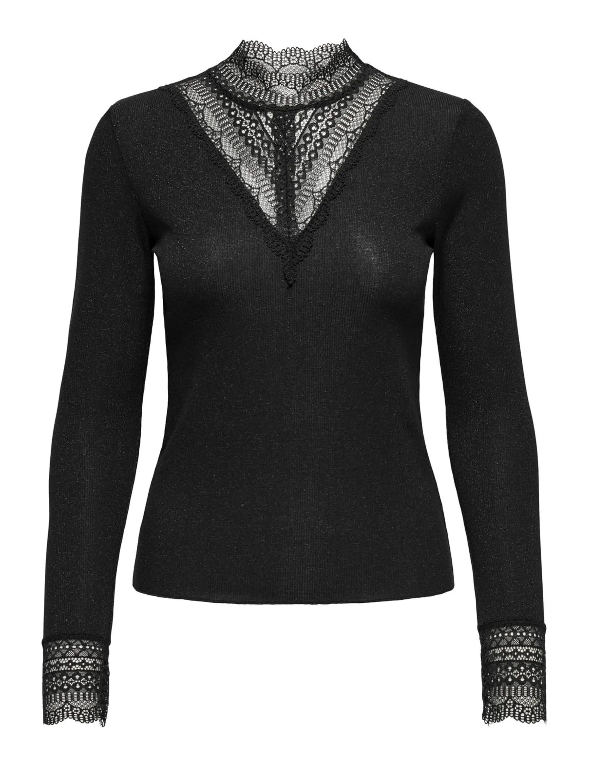 Only Top Jrs 15207788 - Maglia da Donna OnlTILDE L/S con Collo Alto, Nero/Dettaglio: Pizzo Nero, S