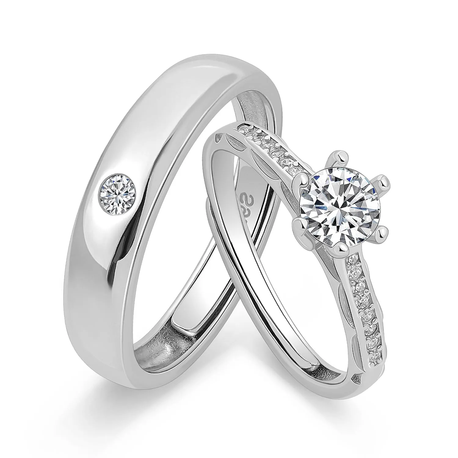 Anelli di Nozze in Argento Meissa per Donna – Anelli di Fidanzamento Regolabili con Pietra CZ da 0,44 ct, Anelli da Coppia Fatti a Mano per Anniversario di Matrimonio, Set di due anelli