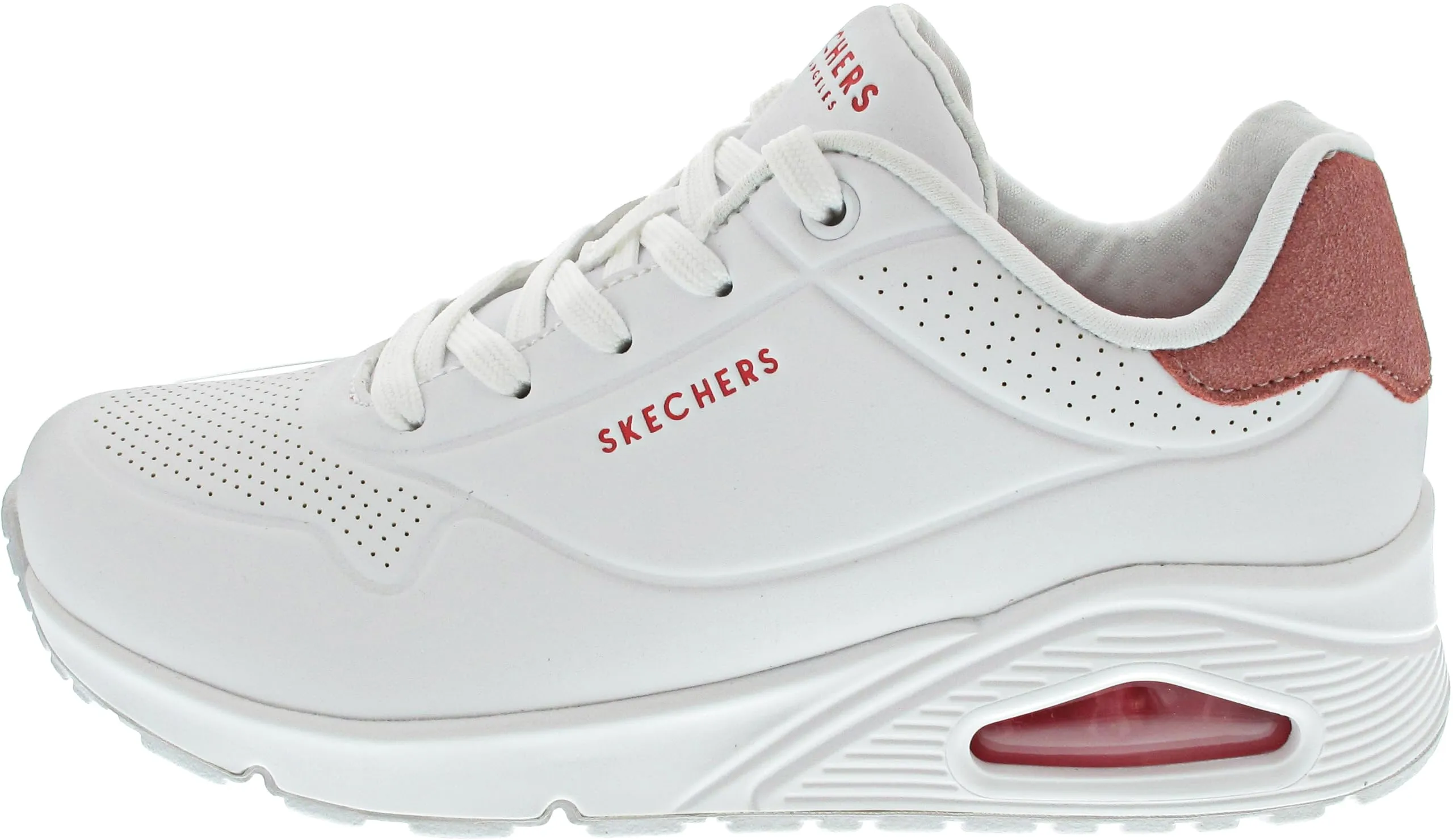 Skechers Uno, Sneaker Donna, White Durabuck Coral Suede Trim, 37 EU
