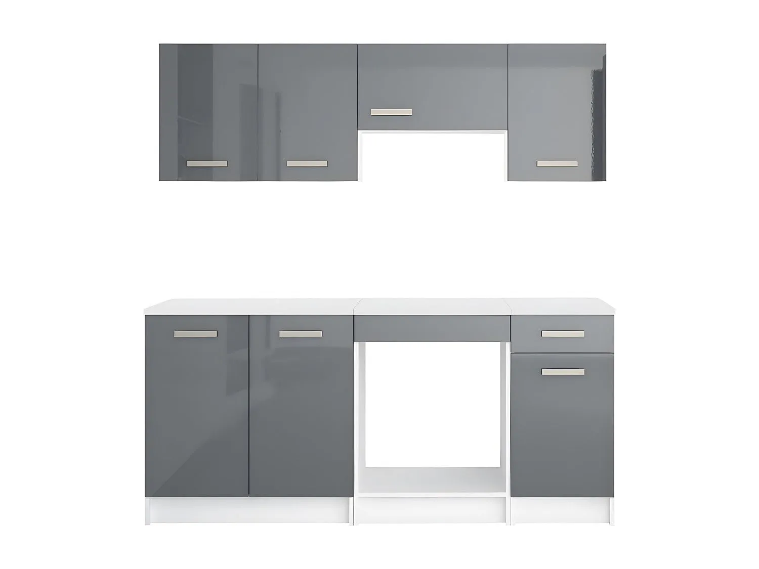 Vente-unique-Cucina completa 180 cm 6 elementi portaoggetti Grigio e Bianco - TRATTORIA