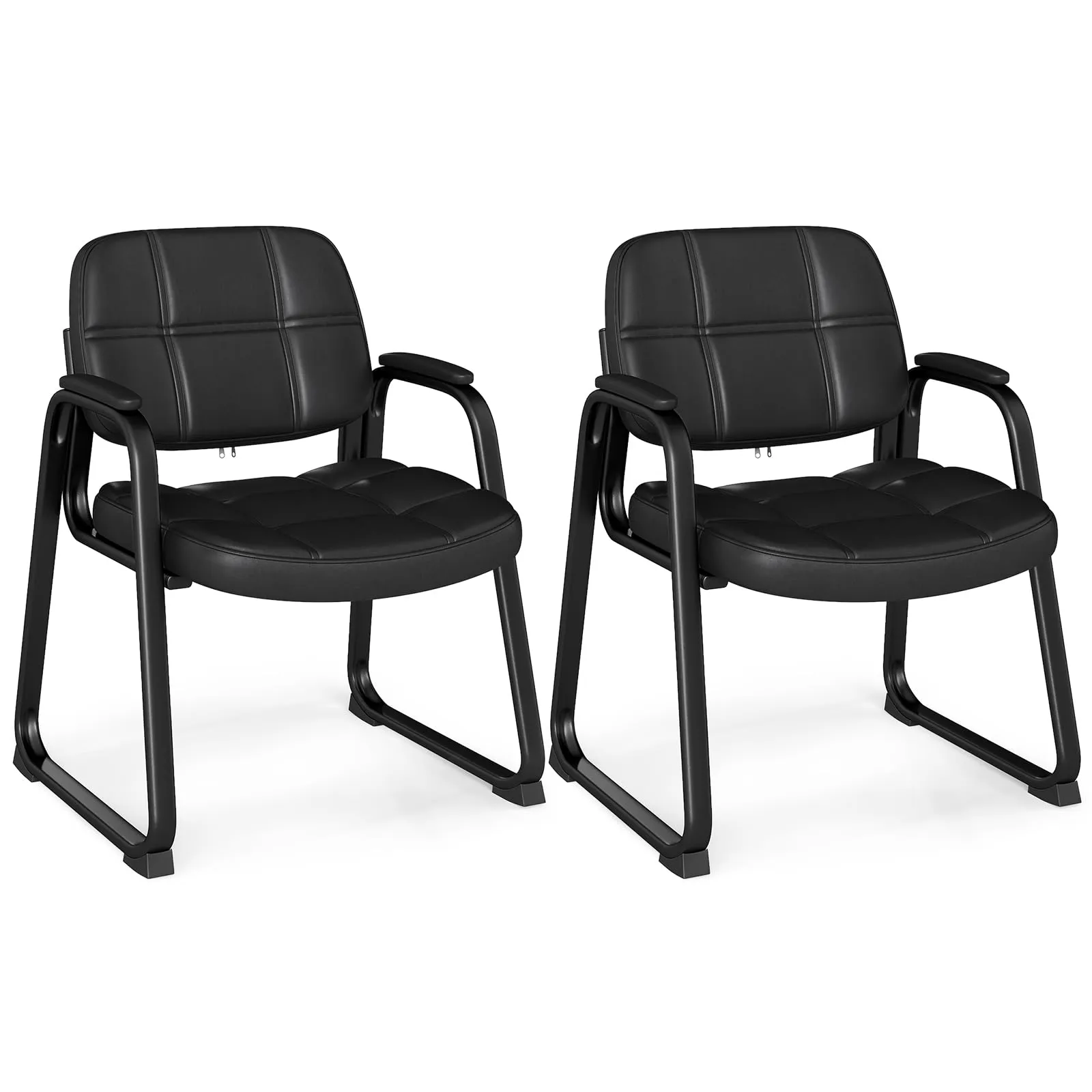 COSTWAY Set di 2 Sedie da Ufficio, Sedia per Sala d'Attesa con Struttura in Metallo, Braccioli Imbottiti, Sedia da Ospiti per Ufficio Riunioni, Portata 120 kg, Nero
