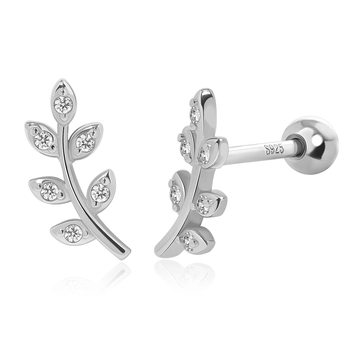 Meissa Orecchini a Vite Delicati per Donne in Argento Sterling Placcato Oro, con Foglia e Zirconia Cubica, Ipoallergenici per Cartilagine