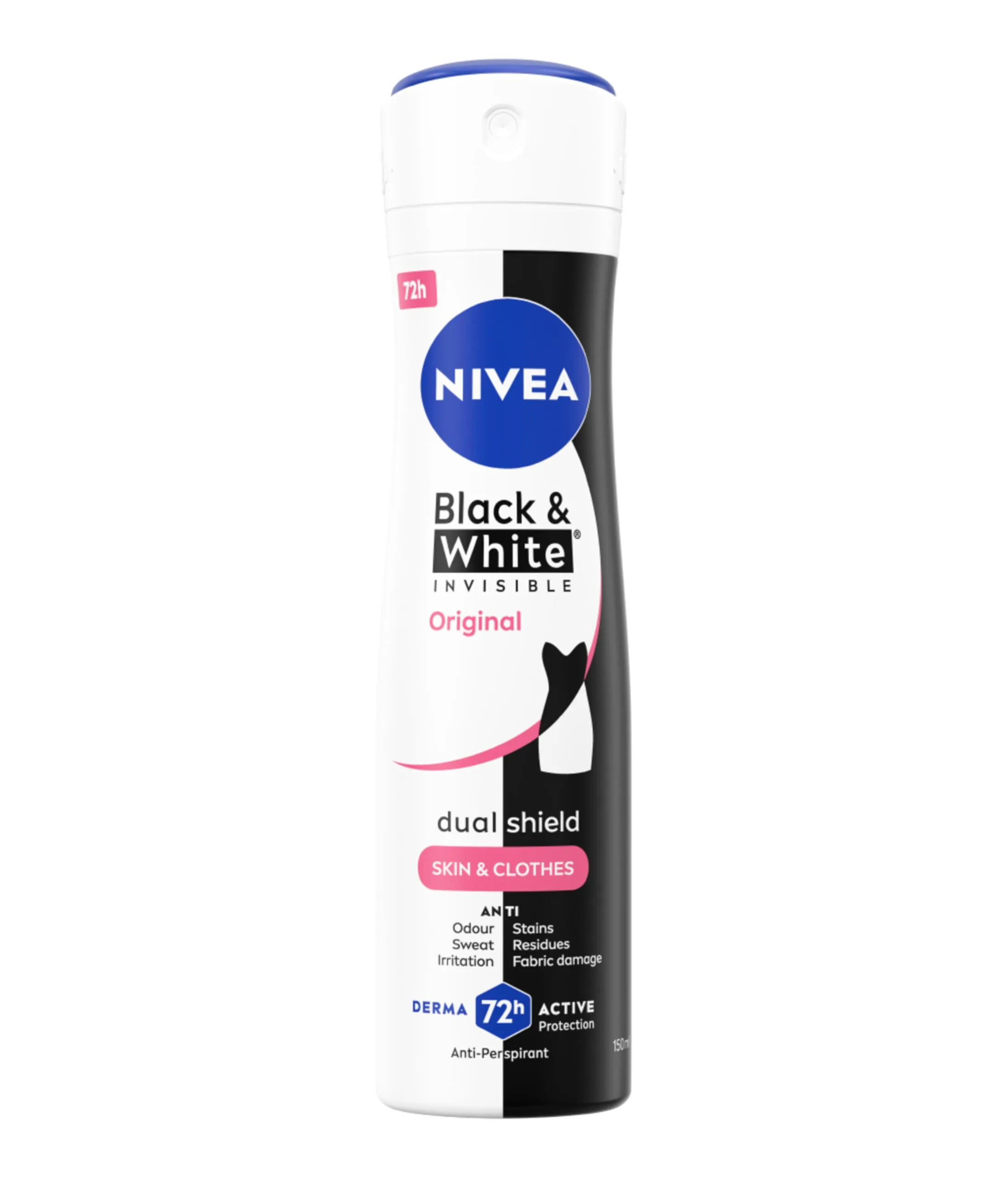 NIVEA Black & White Invisible Original Spray 6 x 150 ml, Deodorante Donna Efficace 72h, Deodorante Spray Antitraspirante Contro Odori, Sudore, Residui, Irritazioni e Macchie su Tessuti Chiari e Scuri
