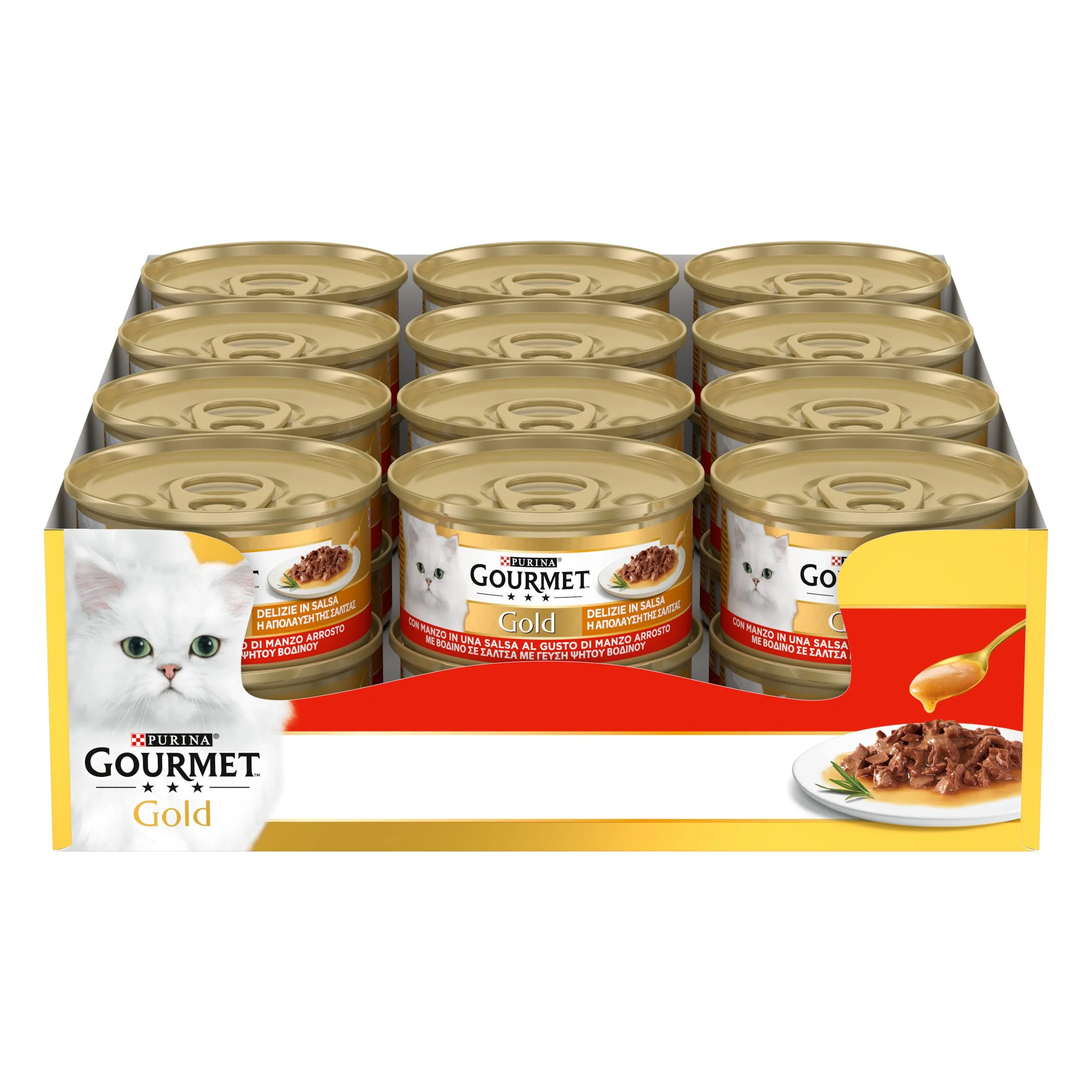GOURMET Gold Delizie in Salsa Cibo Umido per Gatti Adulti Filettini con Manzo 24 Lattine da 85g