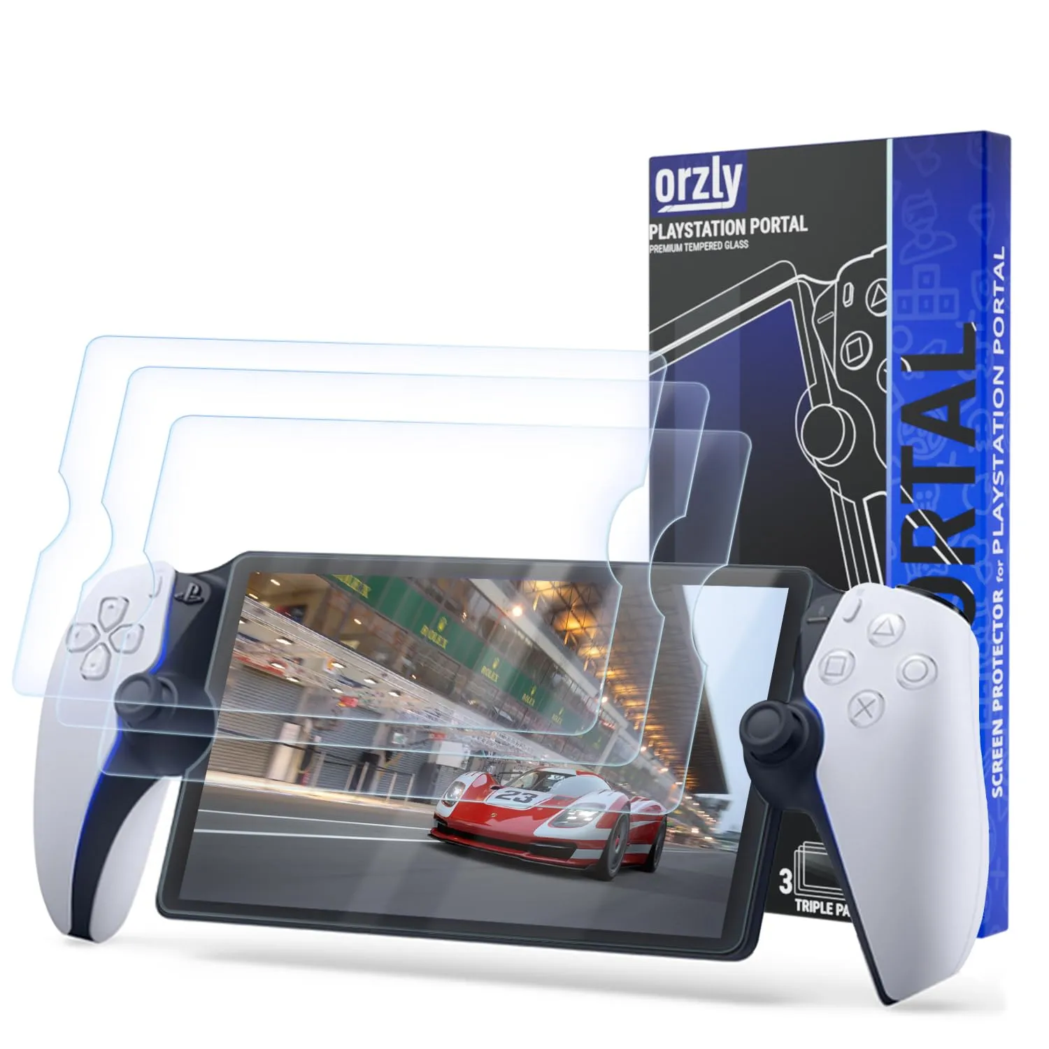Proteggi schermo in vetro Orzly per accessori portatili per lettore remoto PlayStation Portal (confezione da 4) - Edizione a vita in vetro temperato