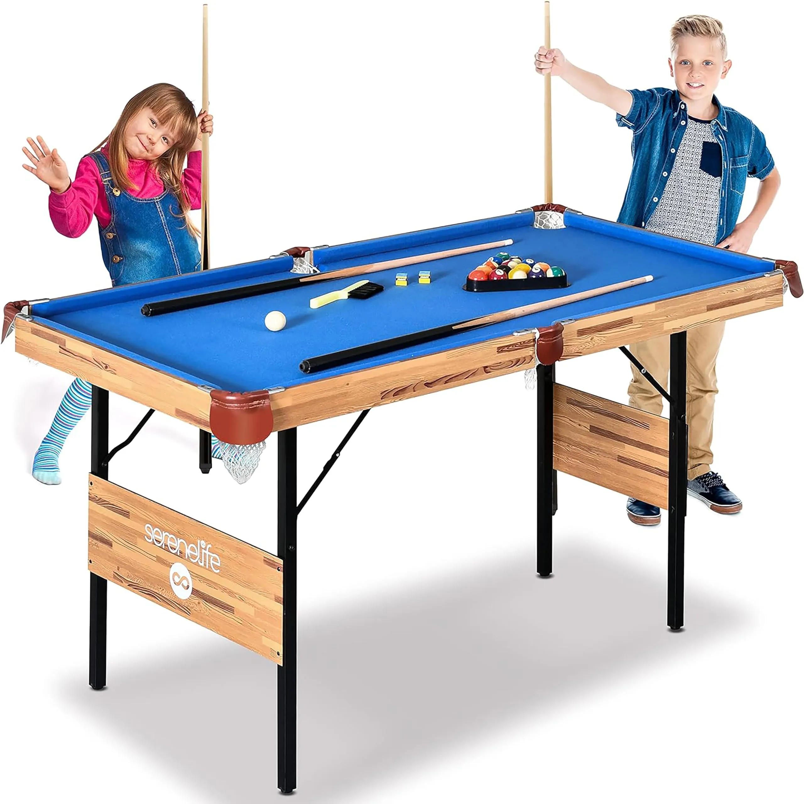 SereneLife Tavolo da Biliardino Pieghevole, Biliardino Professionale Portatile e Accessori, Biliardino per Bambini e Adulti, Steccette, Stecca, Palline