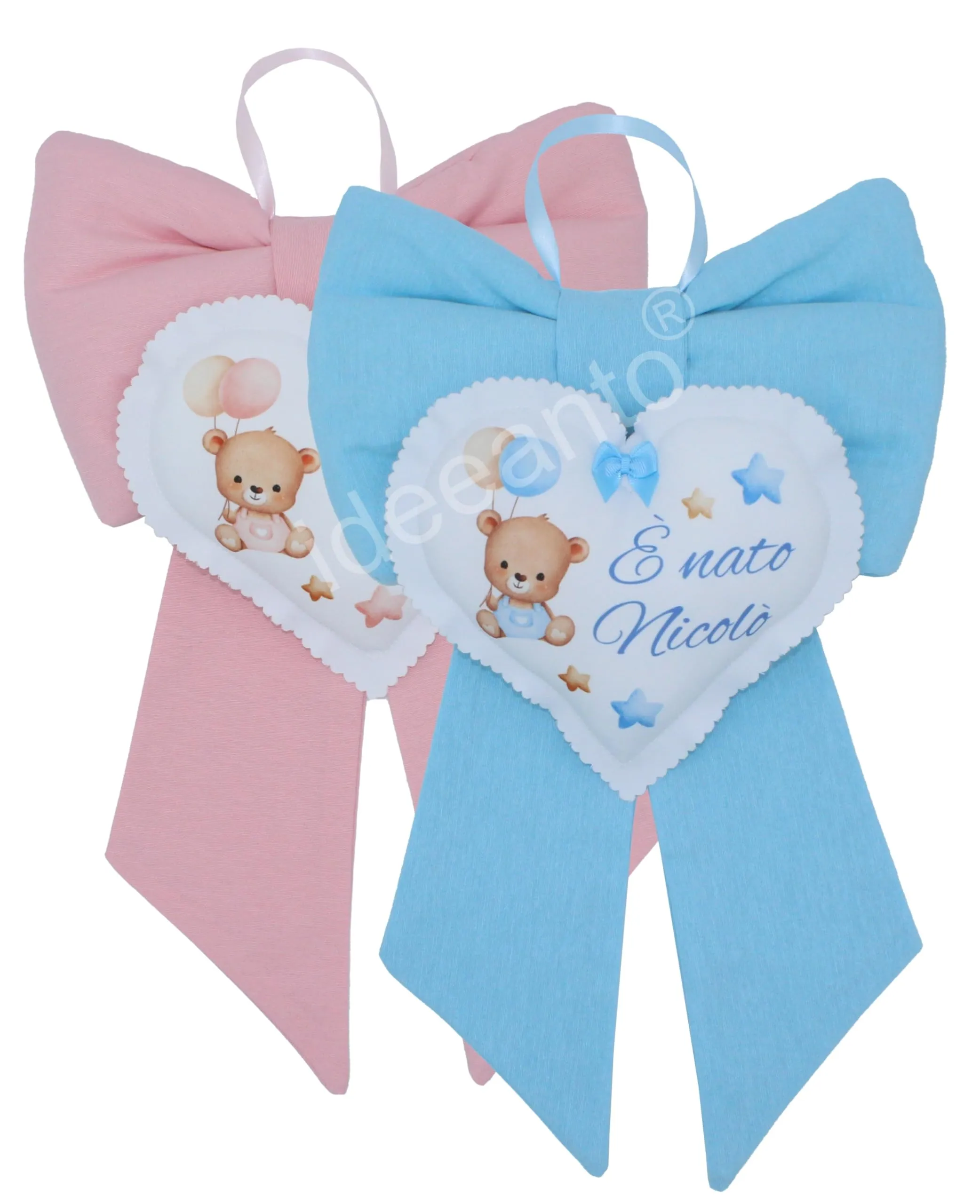 Fiocco Nascita Personalizzato con Nome e Frase, Fatto a Mano in Italia, 30 cm x 50 cm, per Bambino/Bambina