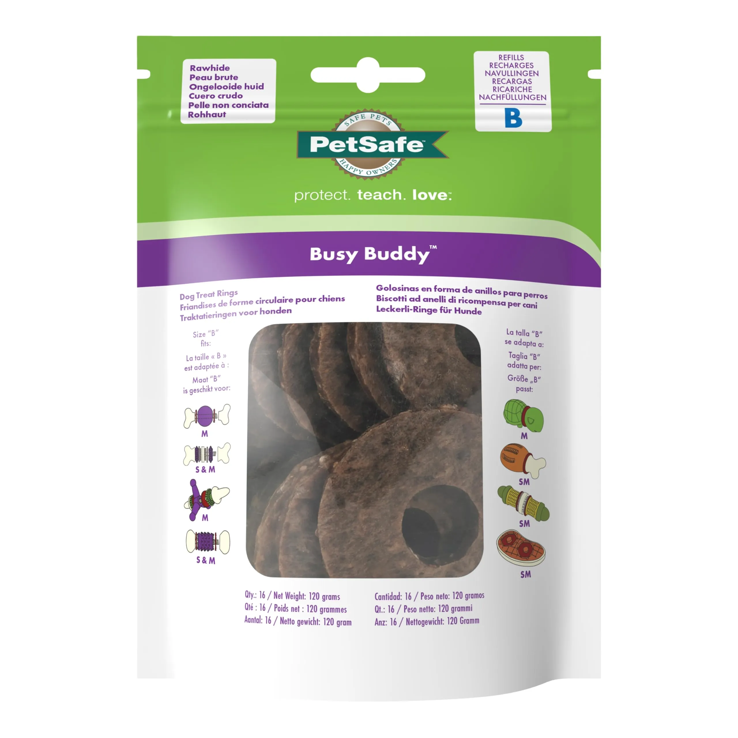 PetSafe - Biscotti-Ricompensa ad Anello in Cuoio Grezzo per i Giochi per Cani Busy Buddy, 16 ricariche - Misura B