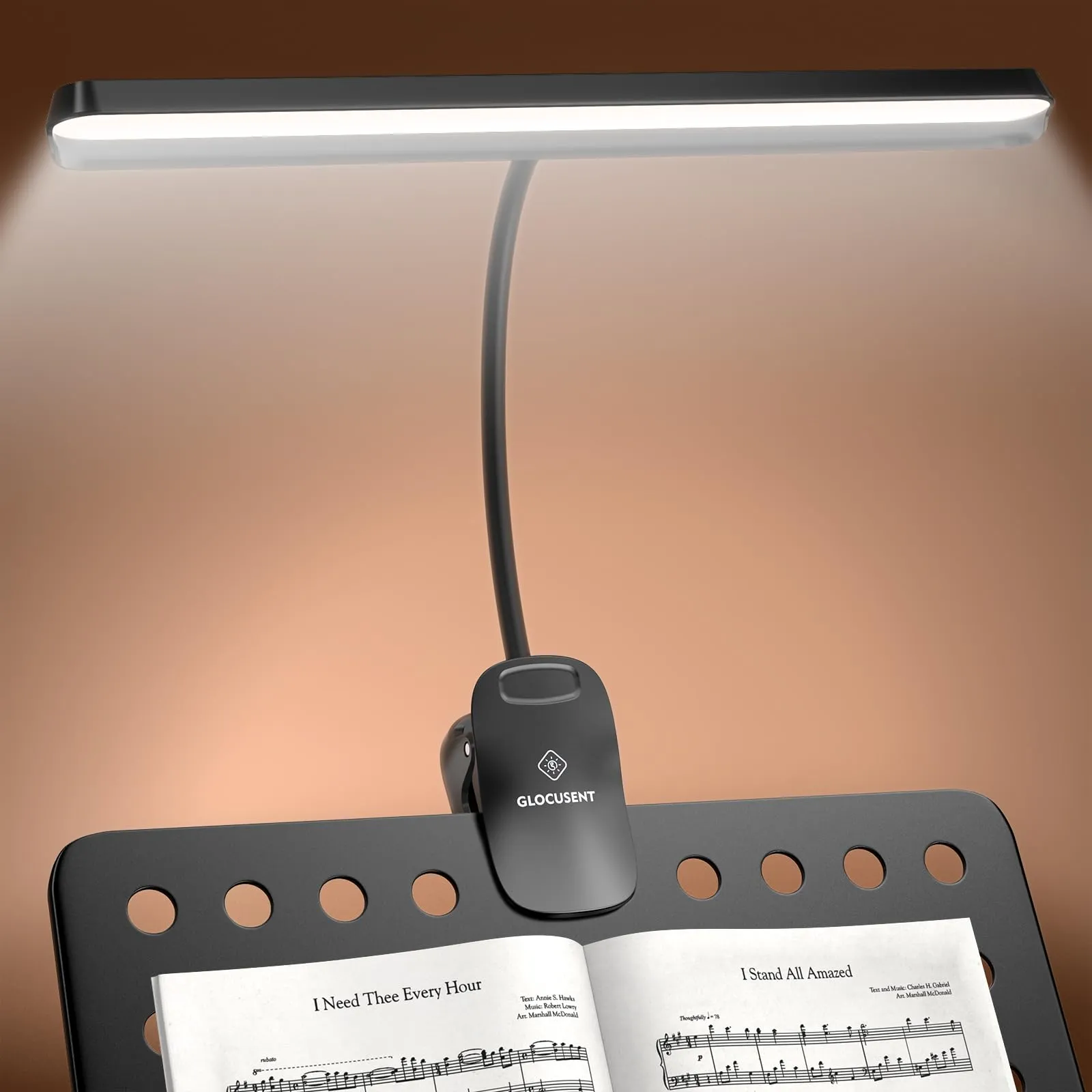 Glocusent 81 LED Luce per leggio, super luminosa e attenta agli occhi, lampada per pianoforte con 3 colori e 5 luminosità, lampada per pianoforte con scudo, ricaricabile a lunga durata fino a 140