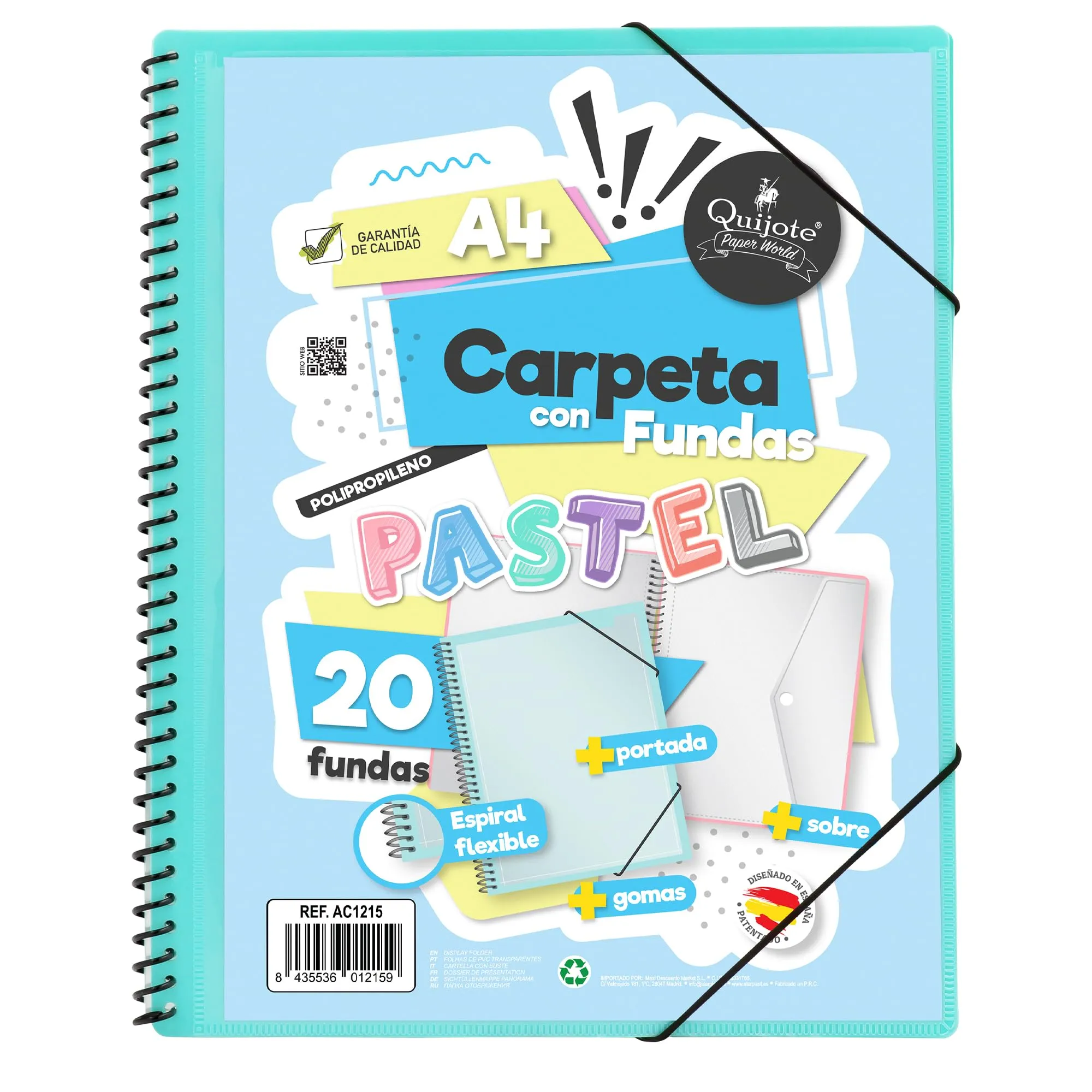 Starplast Cartella Buste Spirale Flessibile - 100 buste trasparenti, A4, chiusura elastica, copertina in polipropilene, copertina personalizzabile, per uso scolastico e ufficio - colore Verde