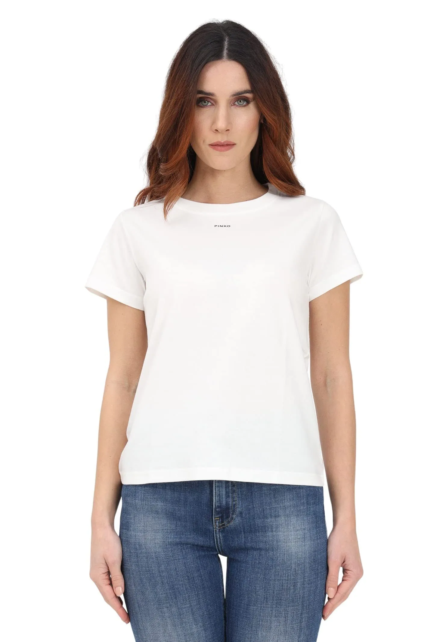 Pinko T-Shirt Manica Corta Bianca da Donna con Stampa Logo L