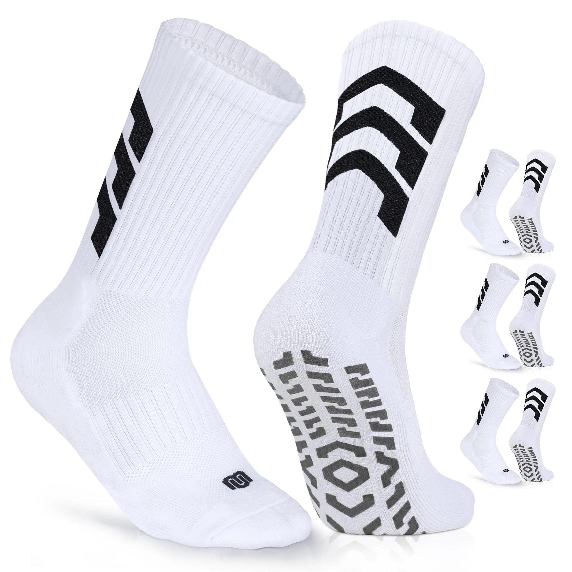 CLOSEMATE 3 Paia Calze Antiscivolo Calcio Uomo Football Socks Calzini Sportive Cotone in Spugna per Yoga Pilates 3Bianco M