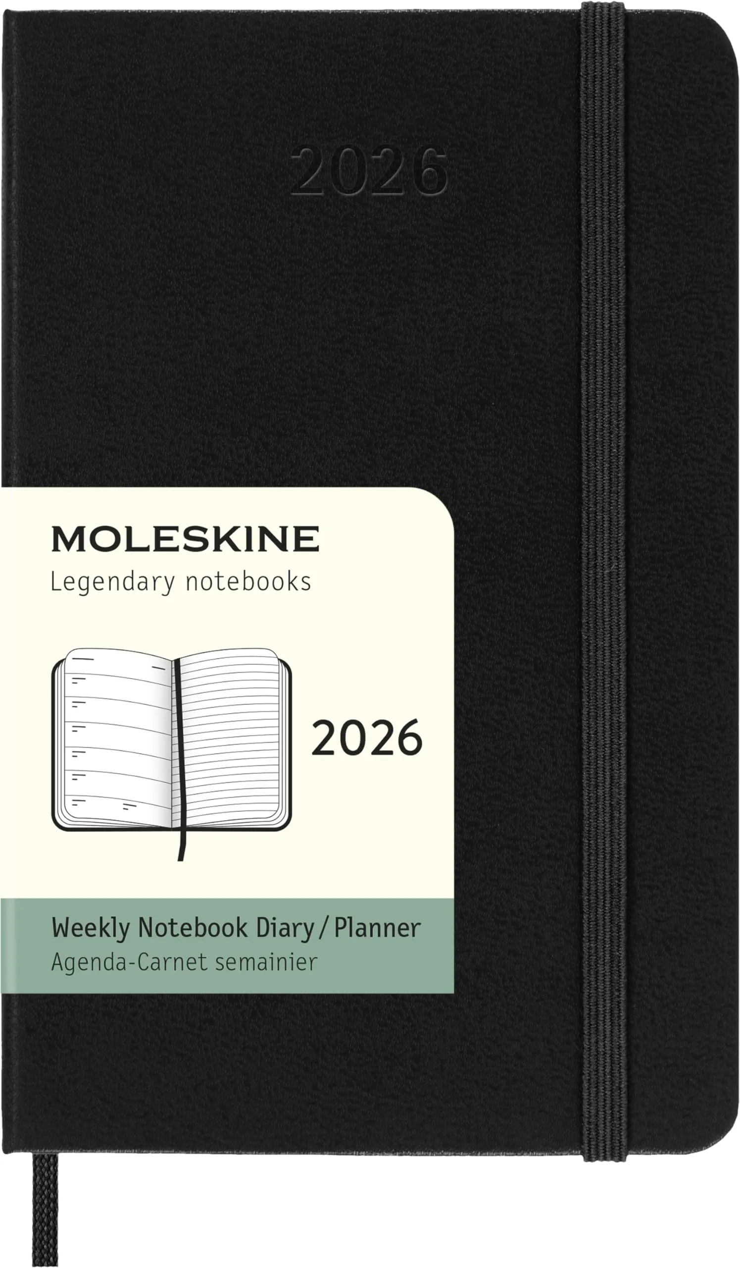 Moleskine Weekly Planner, Agenda Settimanale 2026 12 Mesi Con Spazio Per Note, Con Copertina Rigida e Chiusura Elastica, Formato Pocket 9 x 14 cm, Colore Nero