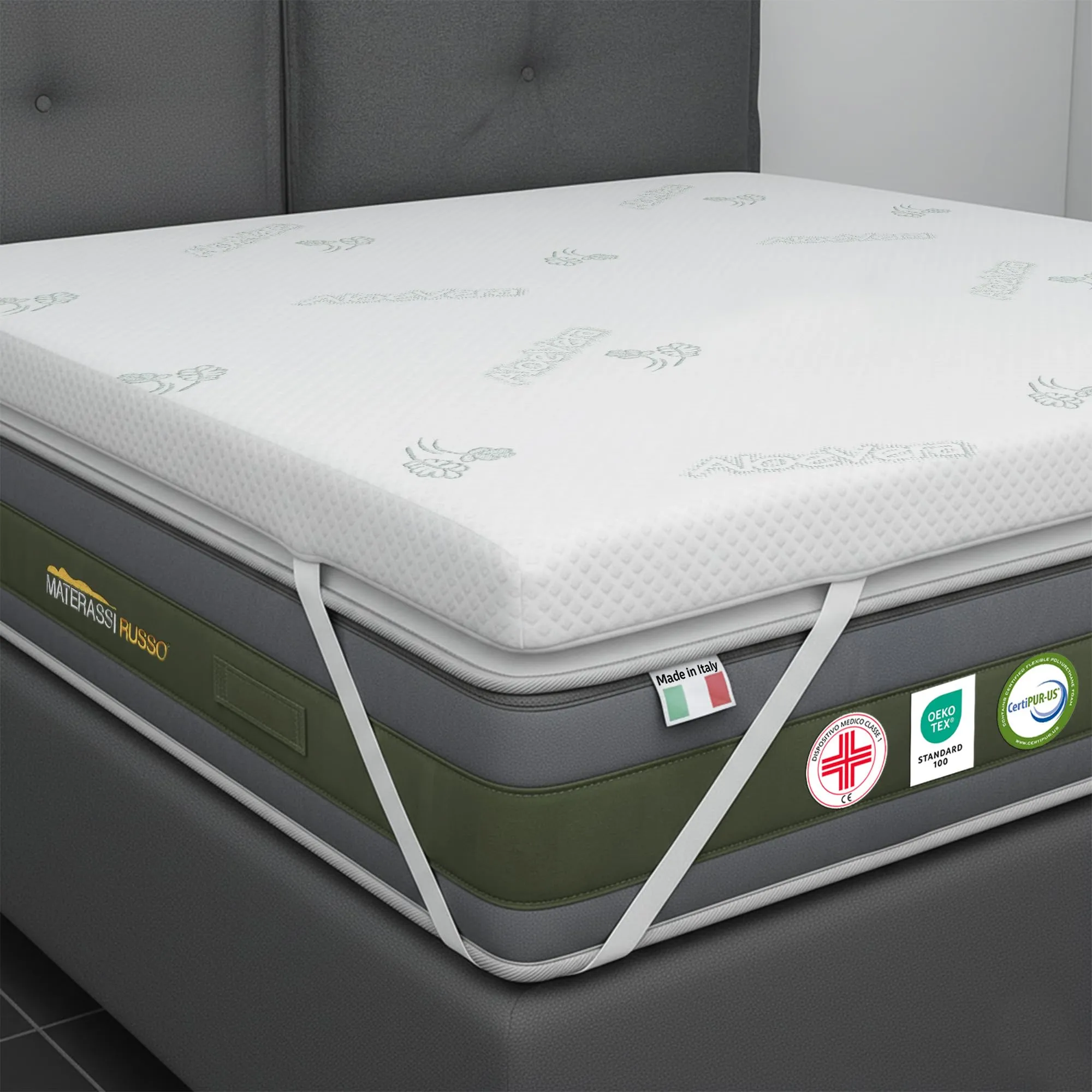 Topper CORRETTORE in Memory Foam Fresco da 5 CM,SFODERABILE in Aloe Vera con Elastici (90 x 190 Cm Singolo)