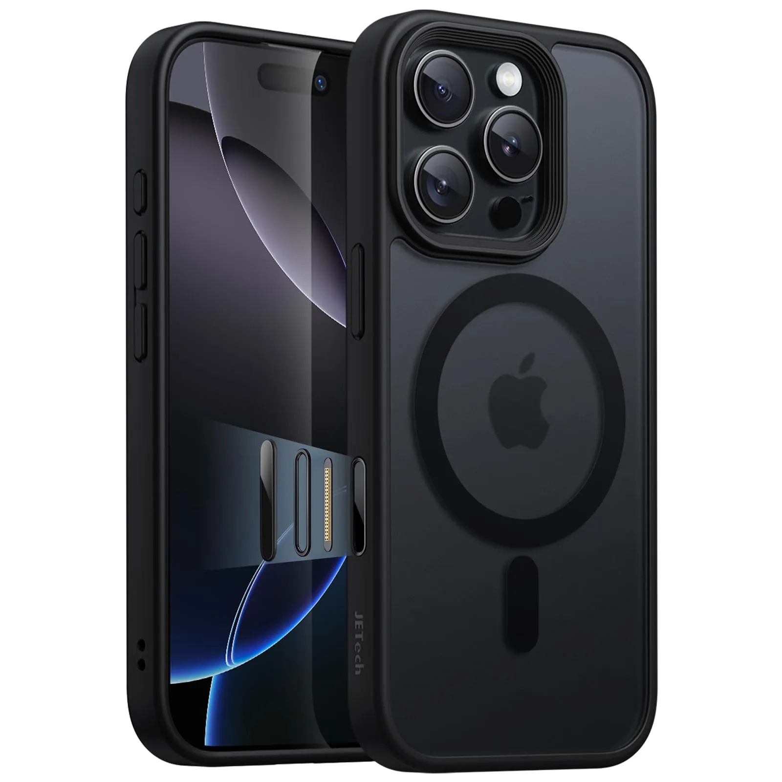 JETech Cover Magnetica per iPhone 16 Pro 6,3 Pollici con Controllo Fotocamera Pulsante Cattura, Compatibile con MagSafe, Custodia Traslucida Opaca Posteriore Sottile Antiurto (Titanio Nero)