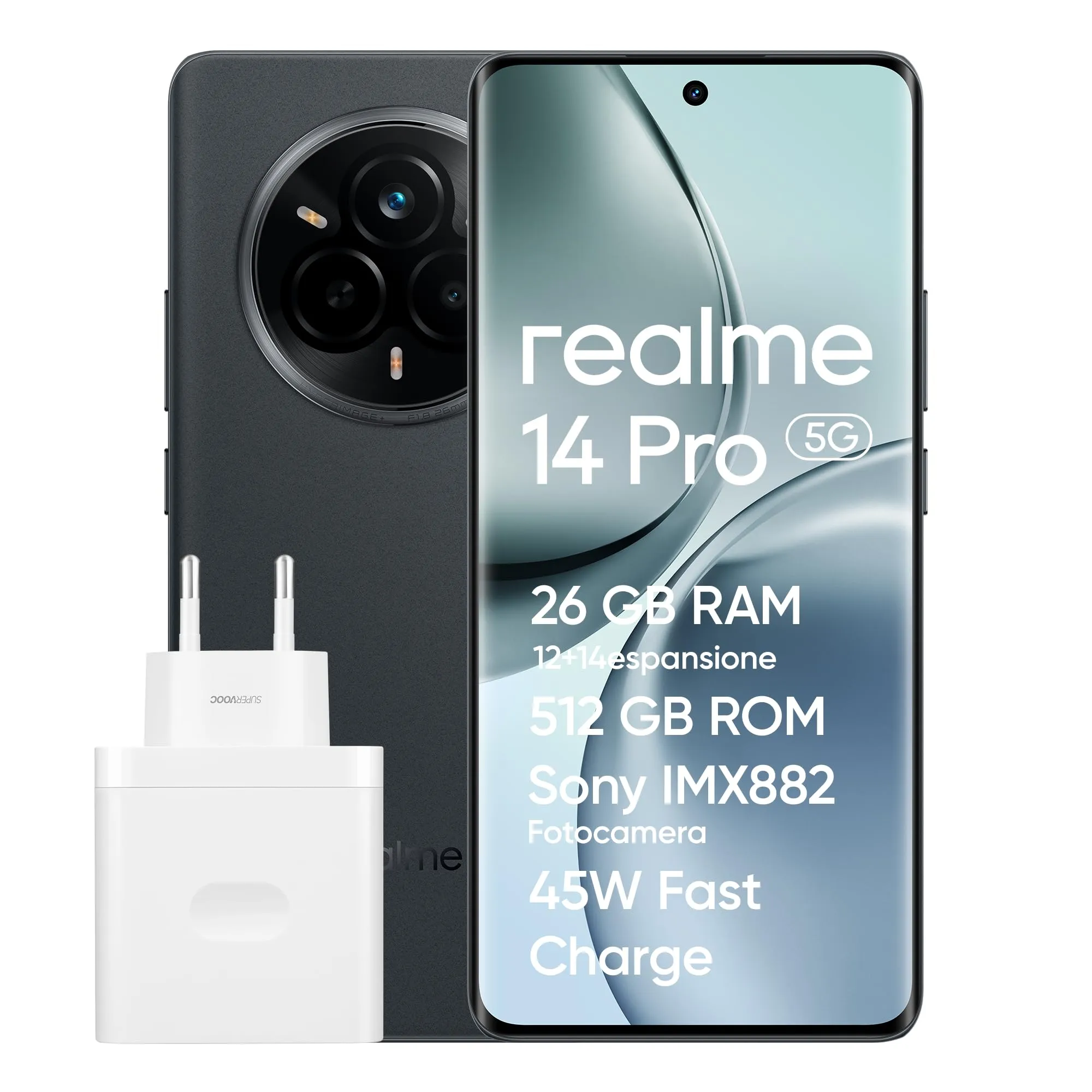realme 14 Pro+ 5G Smartphone, 8+256GB,Snapdragon® 7s Gen 3, Fotocamera Sony IMX896 OIS 50MP, Display Quad-Curve Senza Cornici, Batteria 5260mAh, Ricarica Rapida 80W SUPERVOOC, Grey