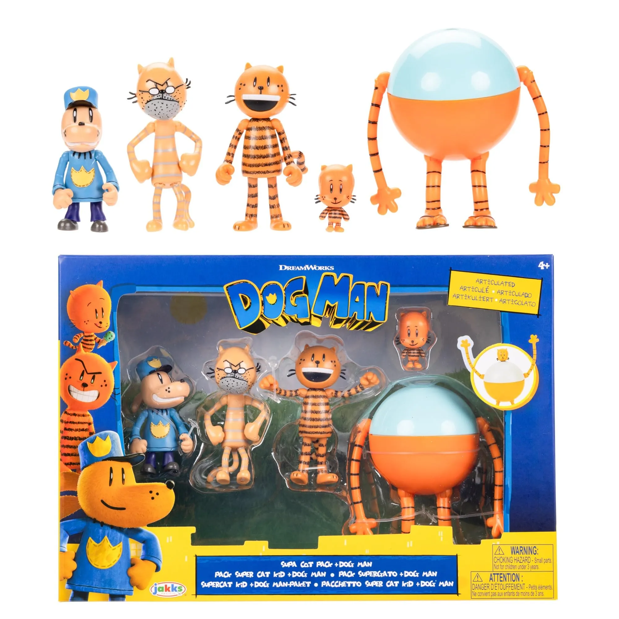 Dog Man Set Multipack Action Figures 6,3 cm – Personaggi Articolati Ufficiali Jakks Pacific, Include, Lil Petey, Petey, Nonno e 80-HD – Perfetto per Gioco e Collezione