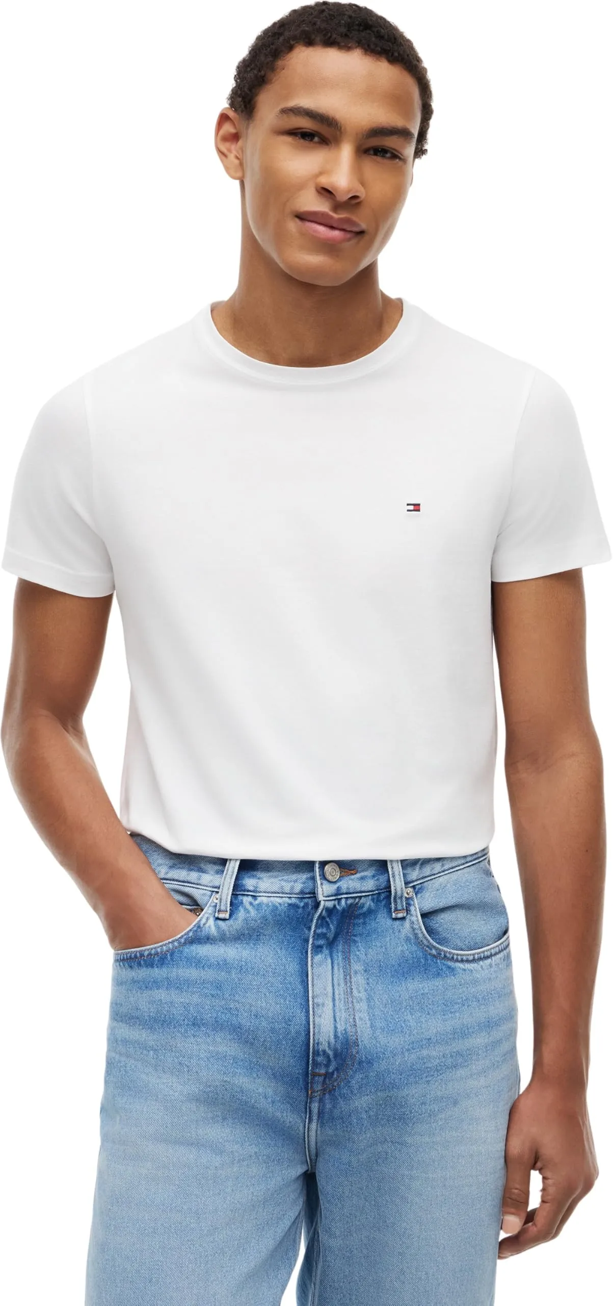 Tommy Hilfiger T-shirt Maniche Corte Uomo Core Stretch Slim Fit, Bianco (White), L