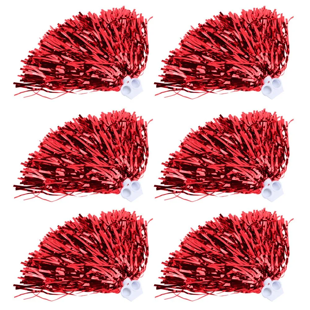 BORDSTRACT Pompon da Cheerleader, 6 Pezzi, 7 Colori, Lamina Metallica, Pompon da Cheerleader, per Ragazze, Bambini, Danza, Eventi Sportivi, Cheer, Party(Rosso)