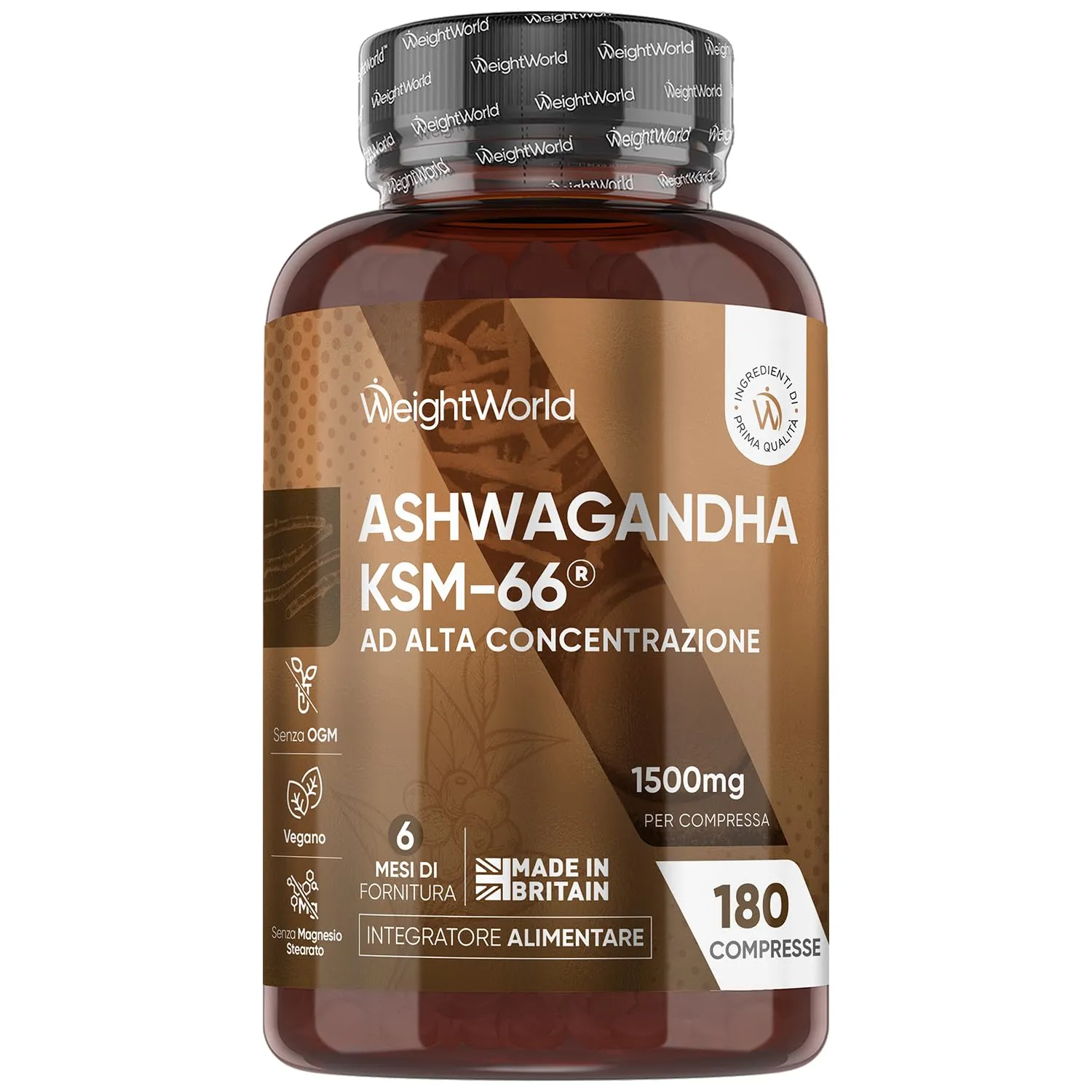 Ashwagandha KSM-66 1500mg, 180 Ashwagandha Compresse Vegan (6 Mesi), 1 Compressa al Giorno di Ginseng Indiano Alto Dosaggio, Estratto 10:1 Ashwagandha (Withania Somnifera), Premium KSM 66 Ashwagandha