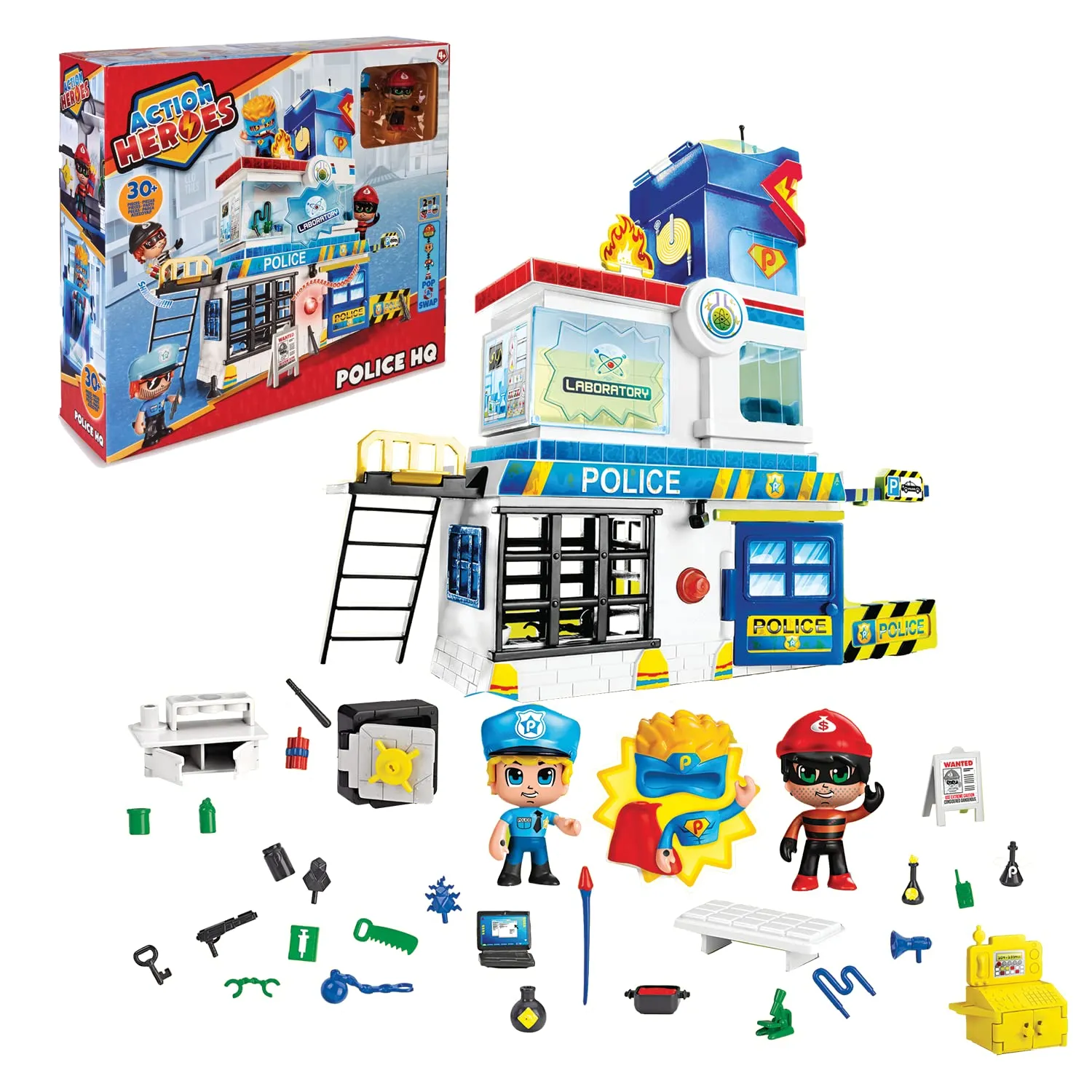 Action Heroes Police HQ, Quartier generale della polizia, numerosi accessori, 1 personaggio. Per bambine e bambini dai 4 anni, Famosa ACN07010
